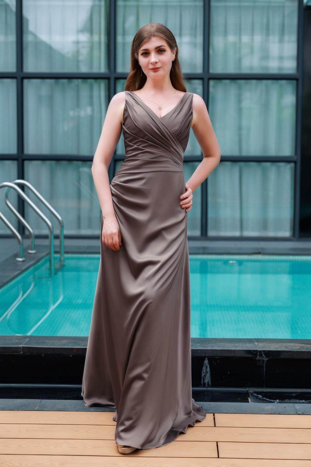 Sheath-Column Floor Length Luxe Satin Bridesmaid Dress CB0713