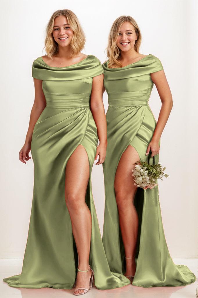 Mermaid Bridesmaid Dress with Cowl Neck & High Split CB0790