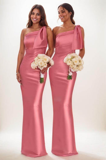One-Shoulder Bridesmaid Dress with Back Slit in Pink CB0792