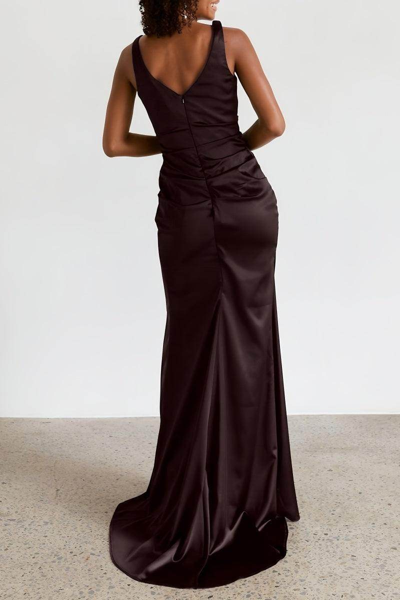 Sheath Bridesmaid Dress with V-Neck and High Split CB0796