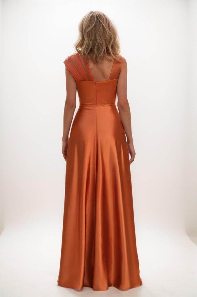 One-Shoulder Satin A-Line Bridesmaid Dress in Copper CB0802