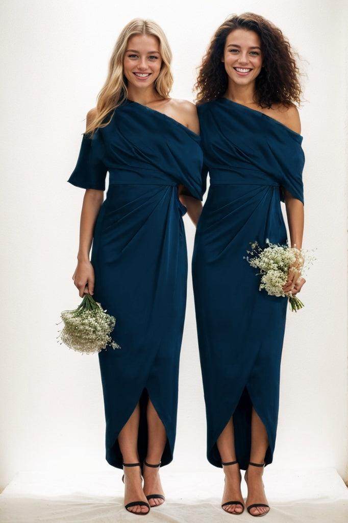 Sheath Bridesmaid Dress with Ruffles Ankle Length CB0805