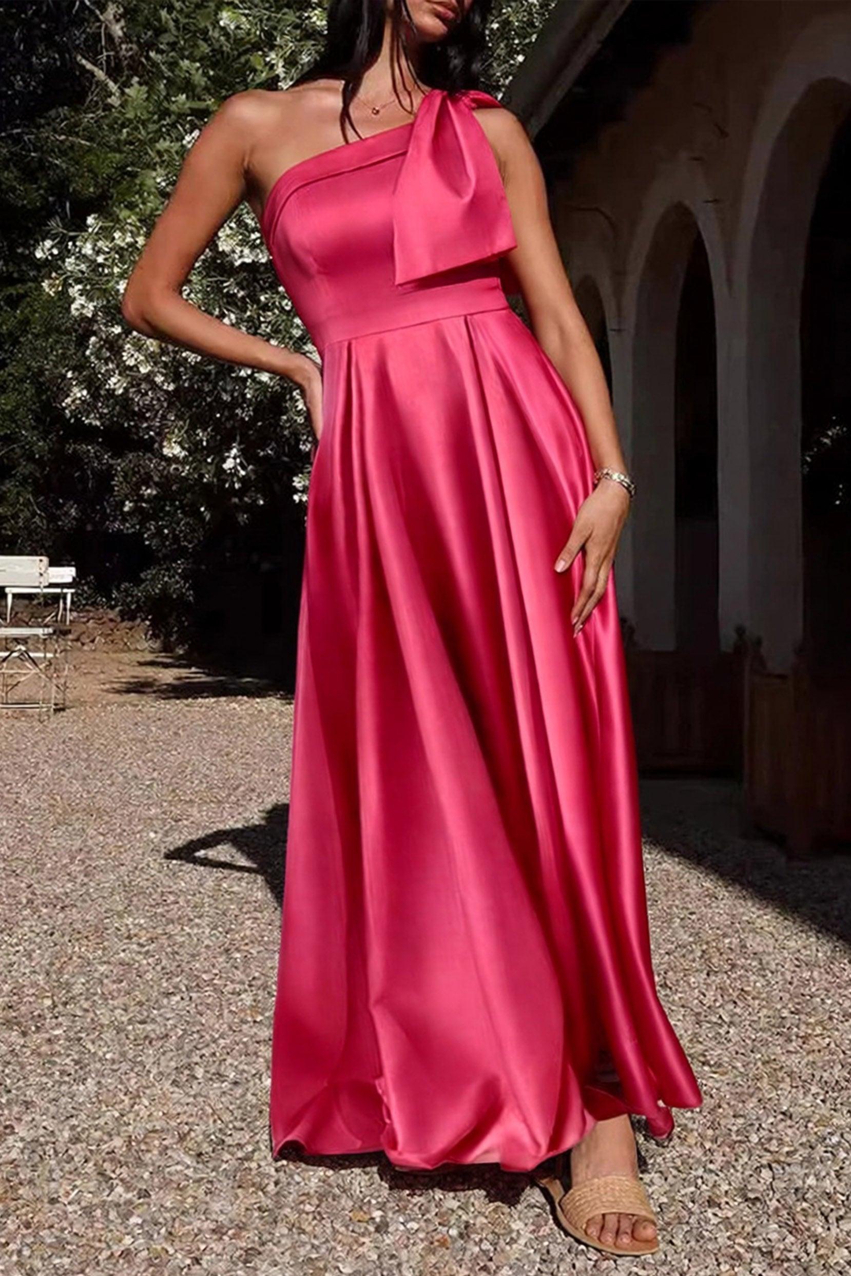 A-Line Pink Bridesmaid Dress with Bowknot and Pockets CB0807