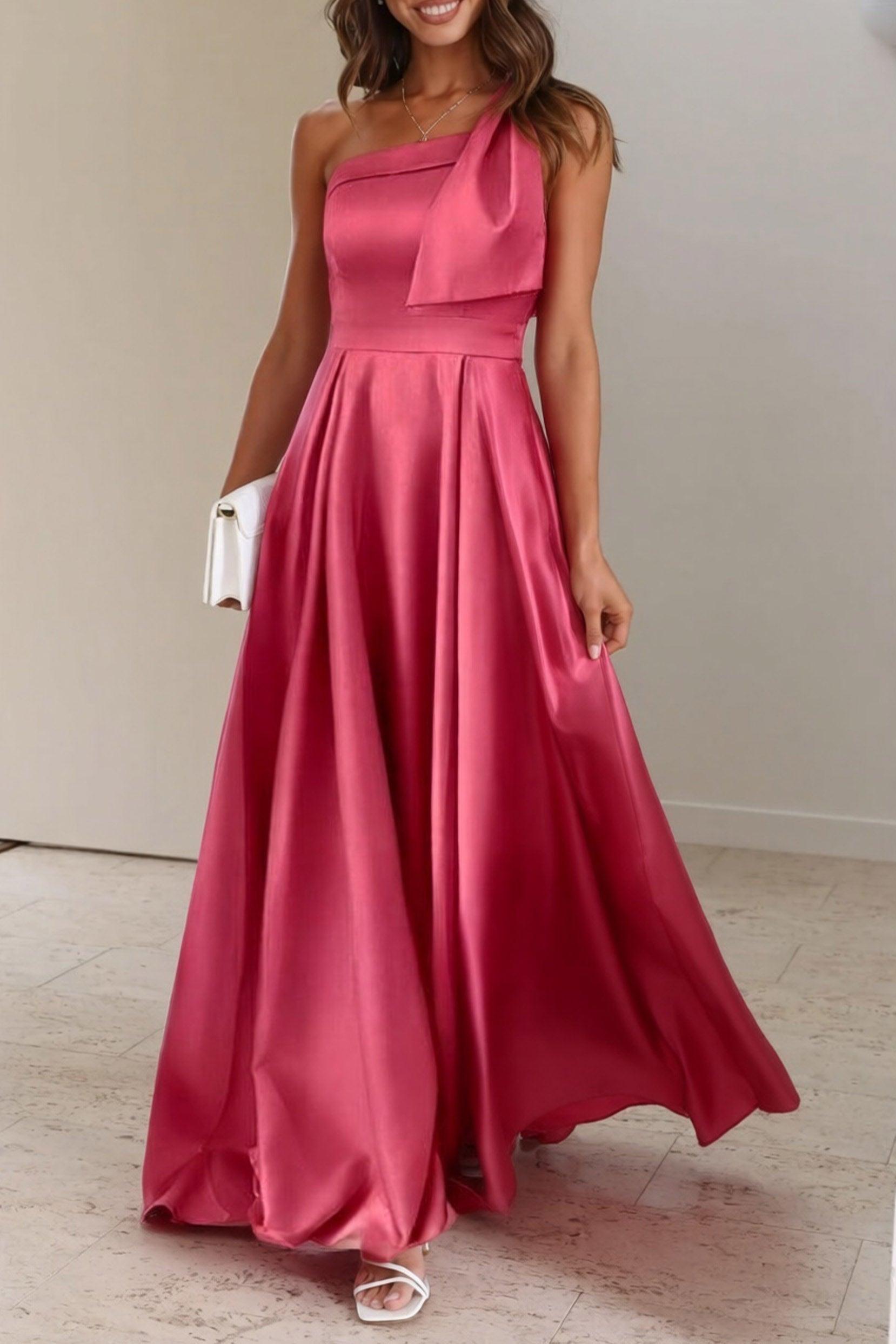 A-Line Pink Bridesmaid Dress with Bowknot and Pockets CB0807