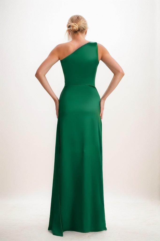 One Shoulder Satin Sheath Bridesmaid Dress with Split CB0808