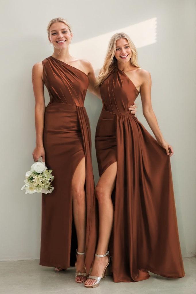 One Shoulder Satin Sheath Bridesmaid Dress with Split CB0808