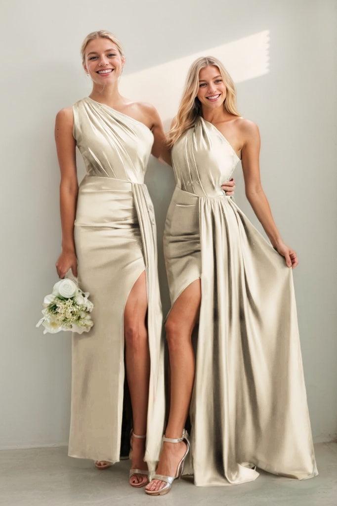 One Shoulder Satin Sheath Bridesmaid Dress with Split CB0808