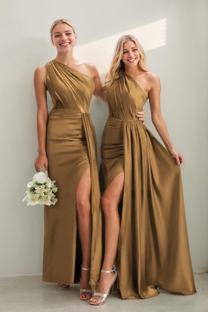 One Shoulder Satin Sheath Bridesmaid Dress with Split CB0808