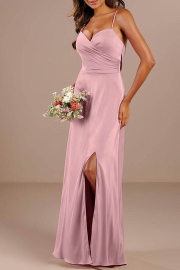 V-Neck Sleeveless Sheath Bridesmaid Dress with Split CB0811