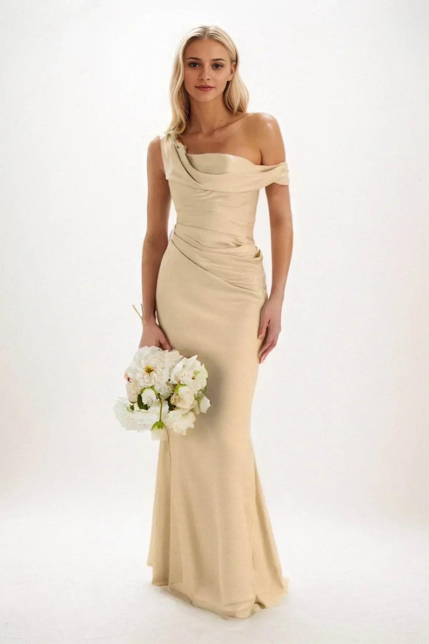 Sheath-Column Maxi Luxe Satin Bridesmaid Dress CB0815