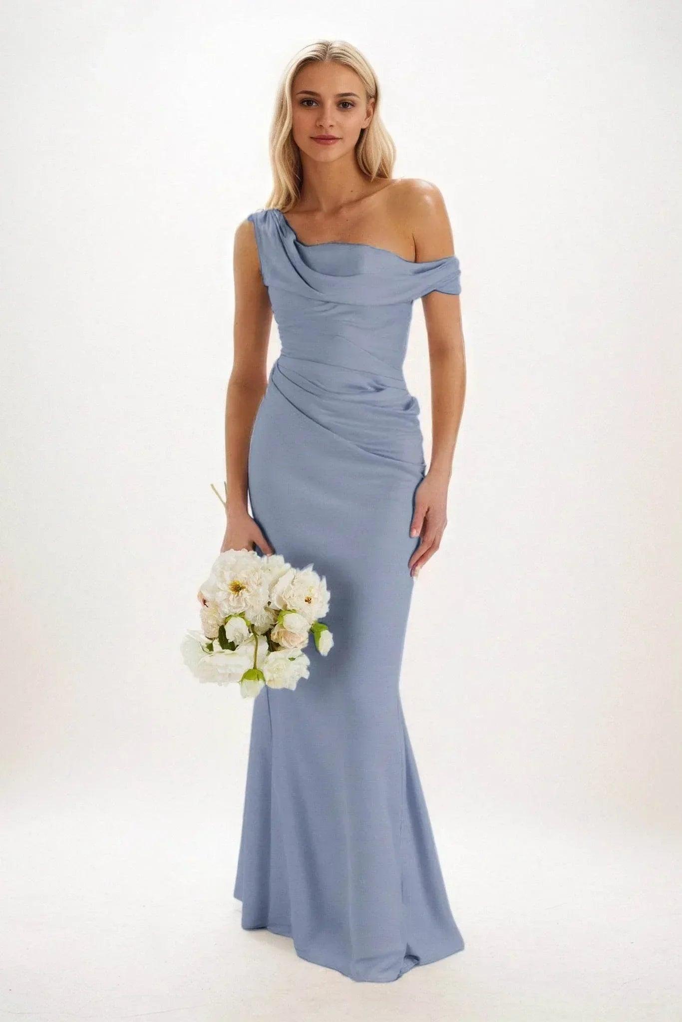 Sheath-Column Maxi Luxe Satin Bridesmaid Dress CB0815