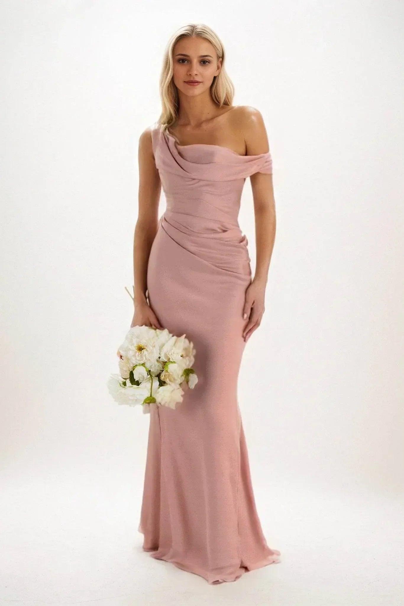 Sheath-Column Maxi Luxe Satin Bridesmaid Dress CB0815
