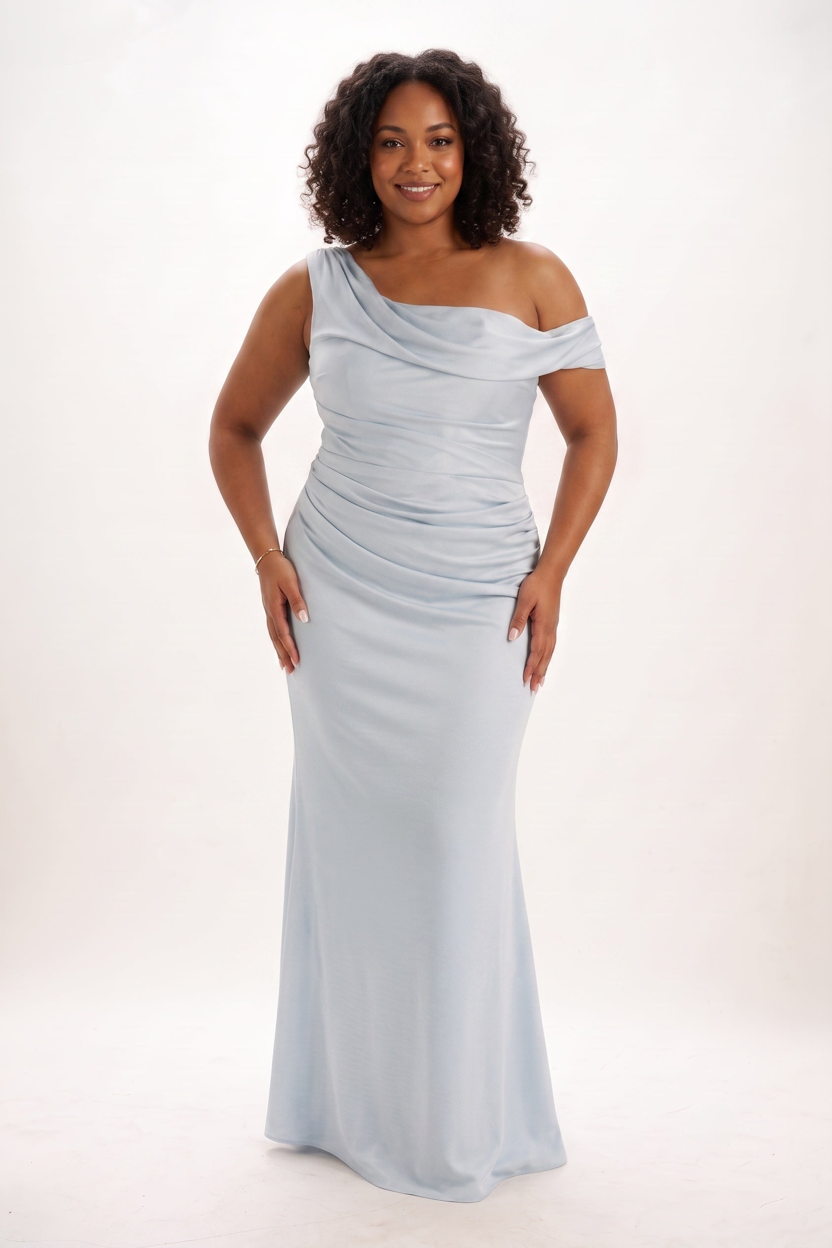 Sheath-Column Maxi Luxe Satin Bridesmaid Dress CB0815