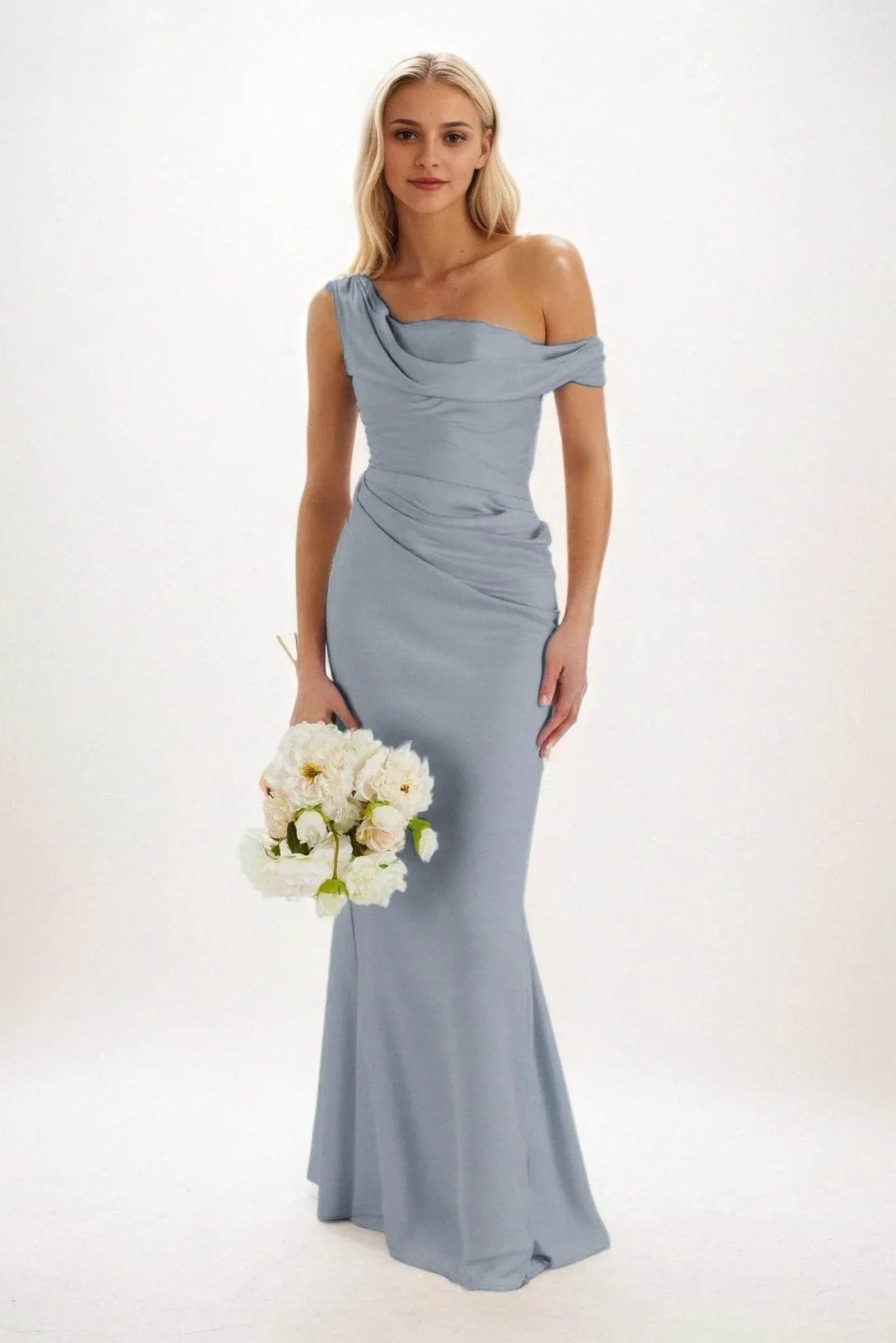 Sheath-Column Maxi Luxe Satin Bridesmaid Dress CB0815