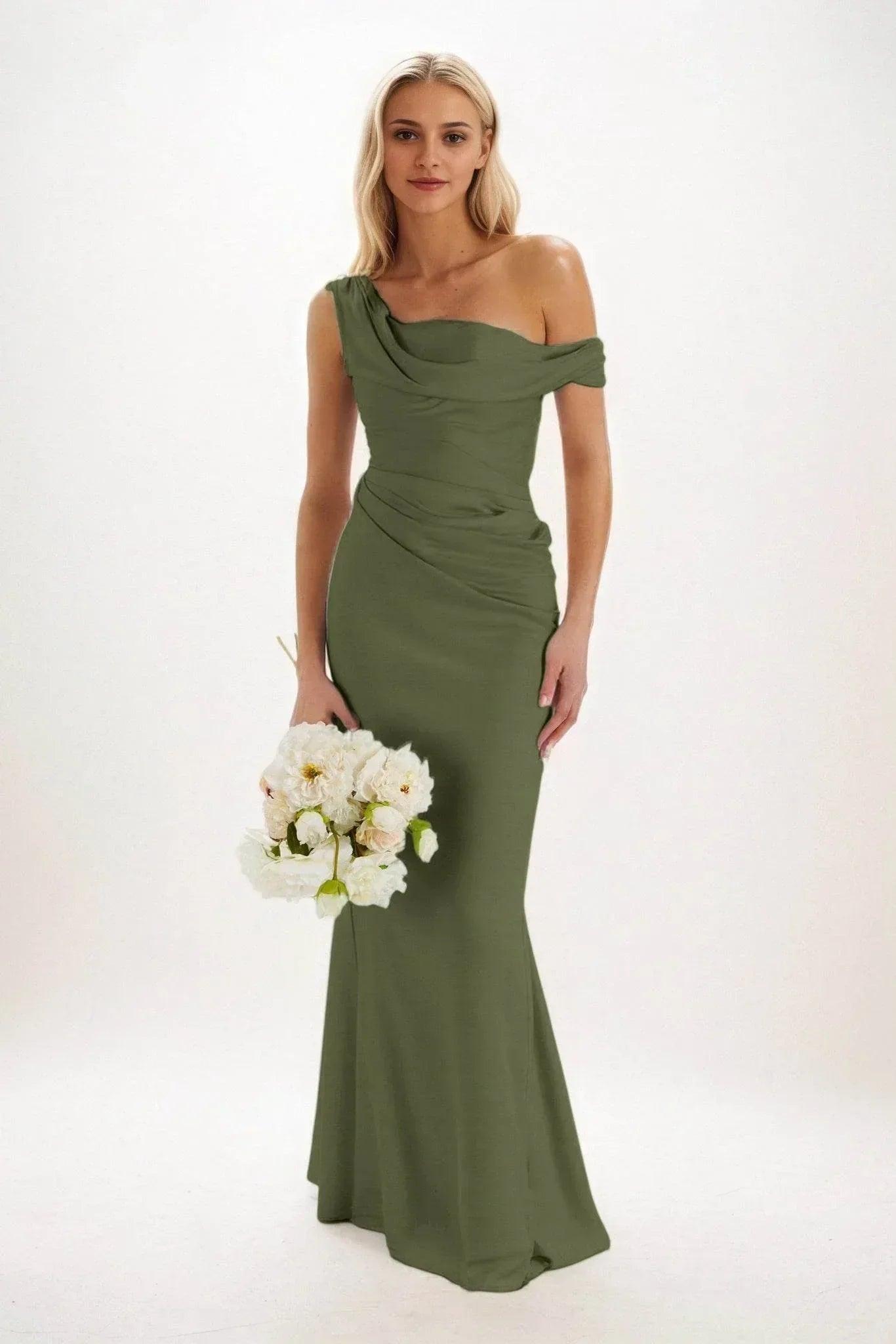 Sheath-Column Maxi Luxe Satin Bridesmaid Dress CB0815