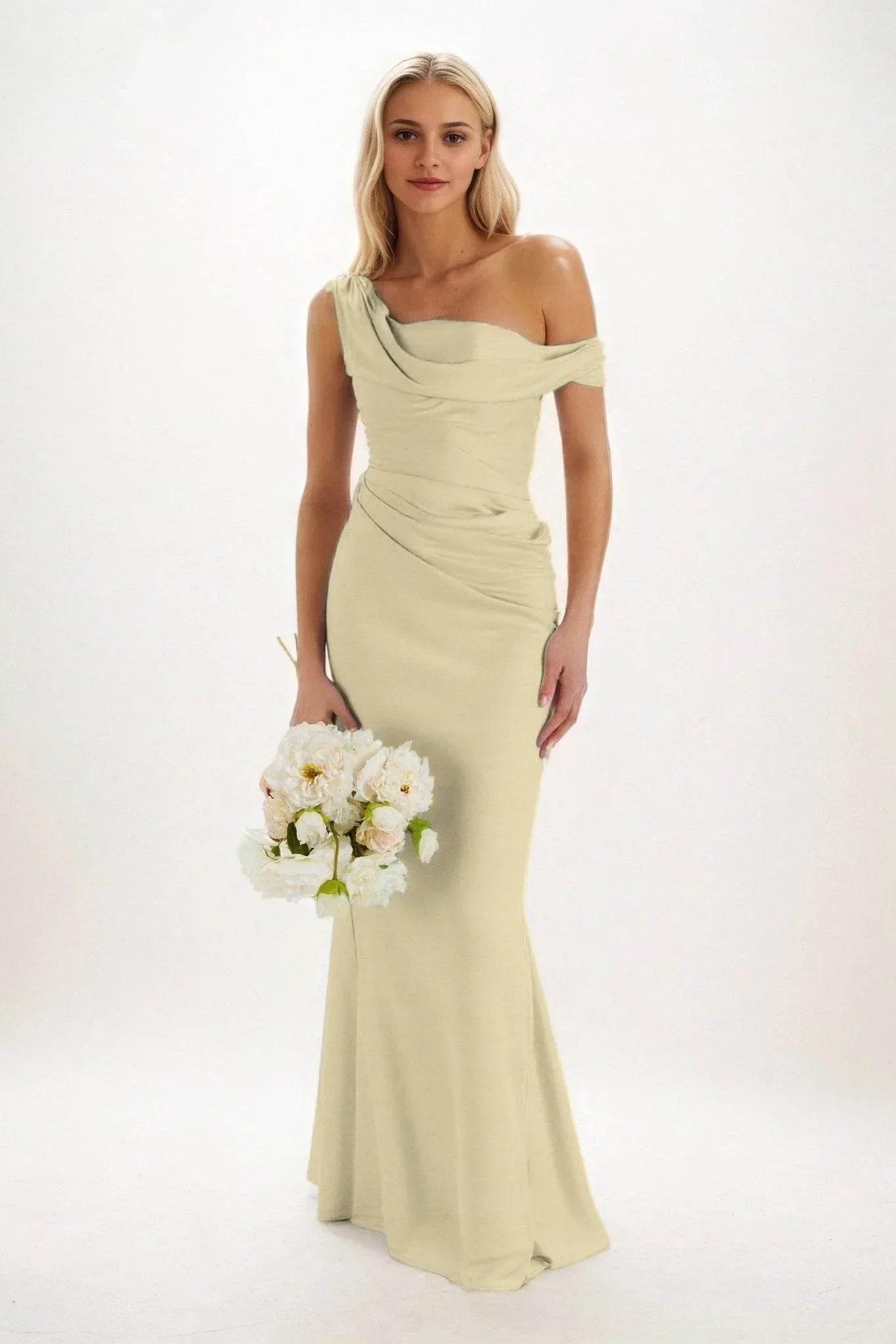 Sheath-Column Maxi Luxe Satin Bridesmaid Dress CB0815