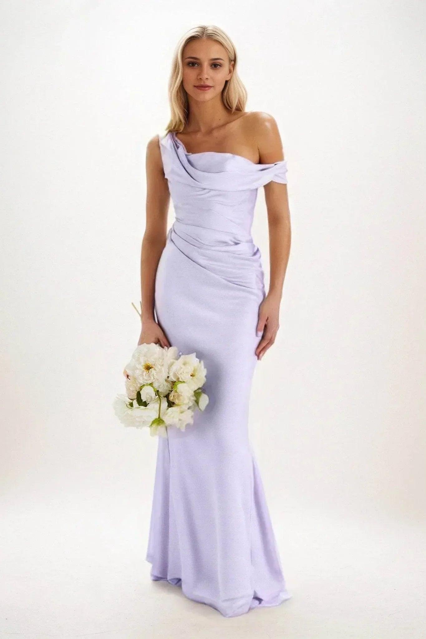 Sheath-Column Maxi Luxe Satin Bridesmaid Dress CB0815