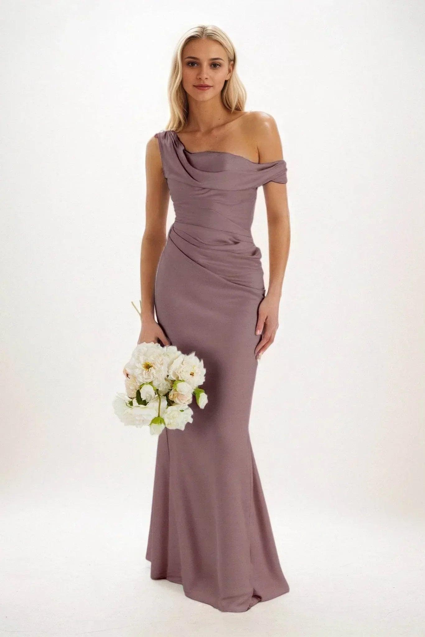 Sheath-Column Maxi Luxe Satin Bridesmaid Dress CB0815