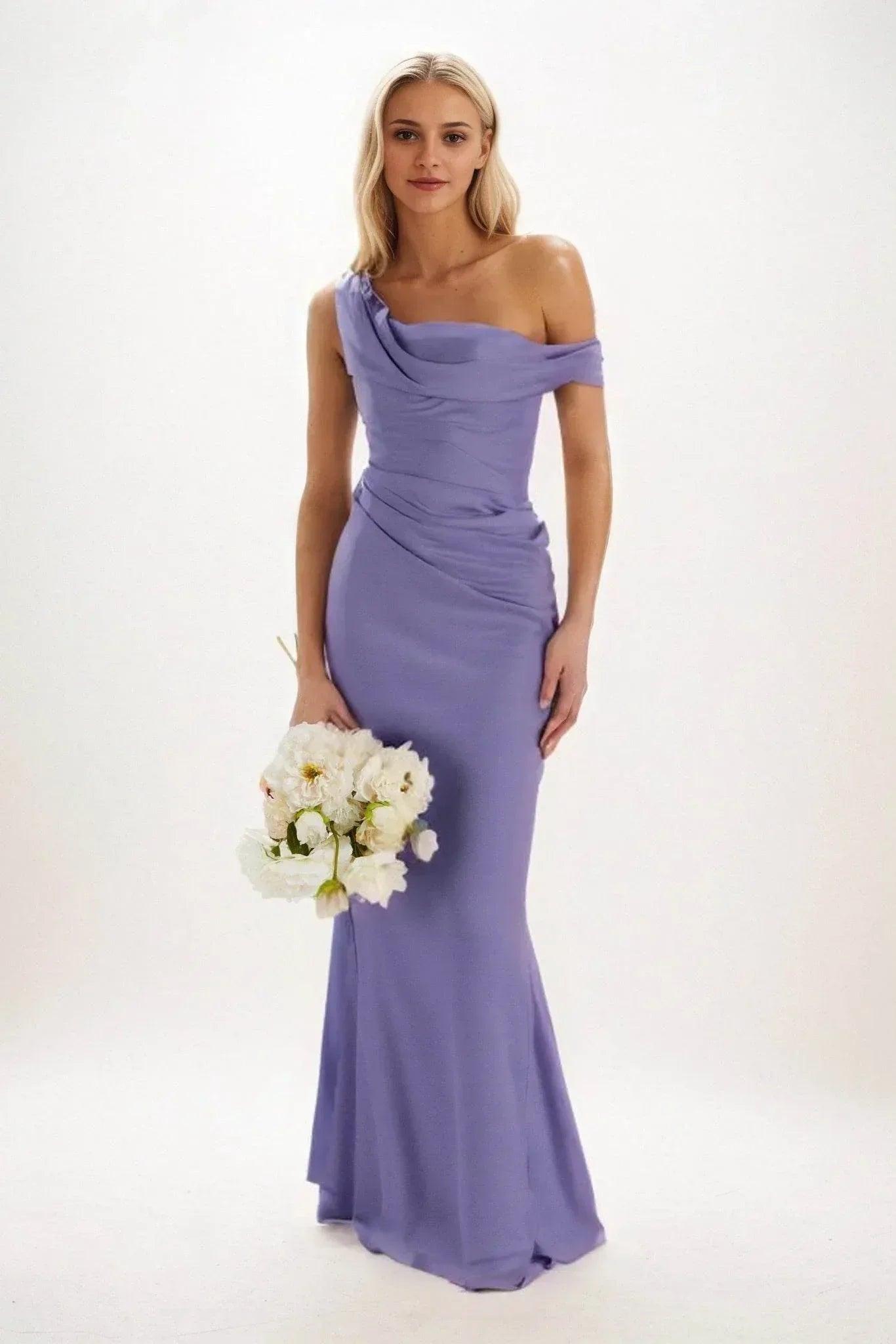 Sheath-Column Maxi Luxe Satin Bridesmaid Dress CB0815