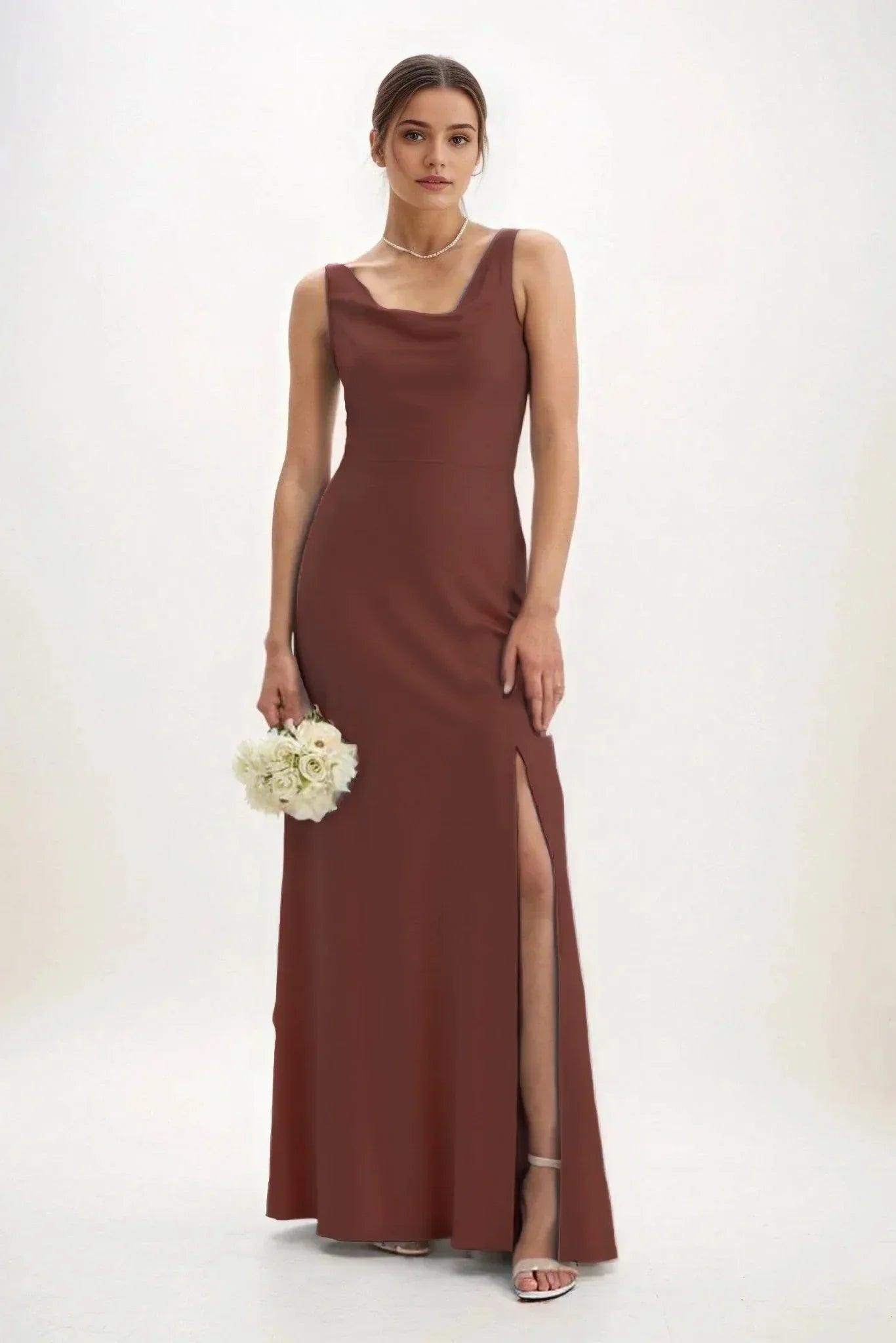 Sheath-Column Maxi Luxe Satin Bridesmaid Dress CB0816