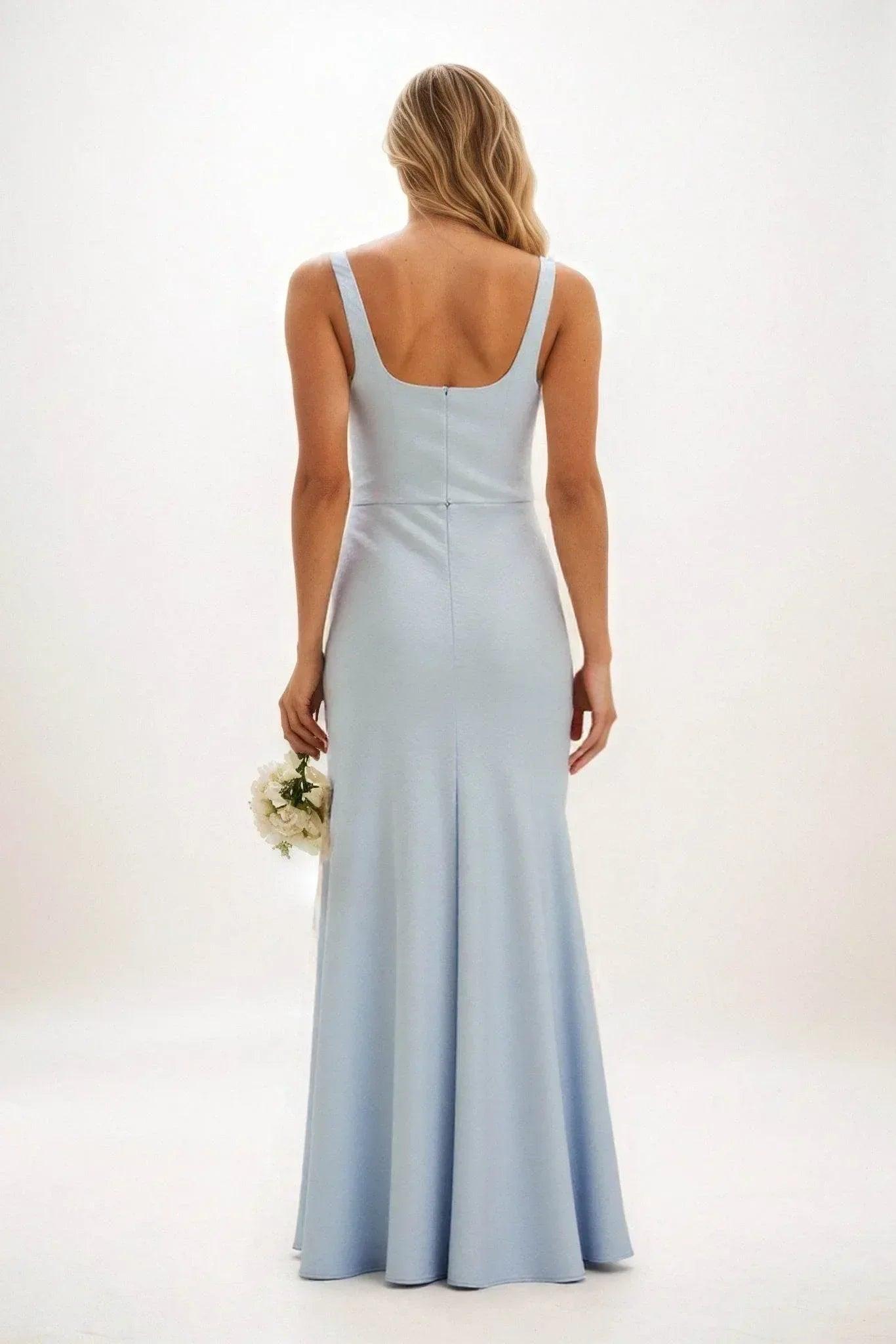 Sheath-Column Maxi Luxe Satin Bridesmaid Dress CB0816