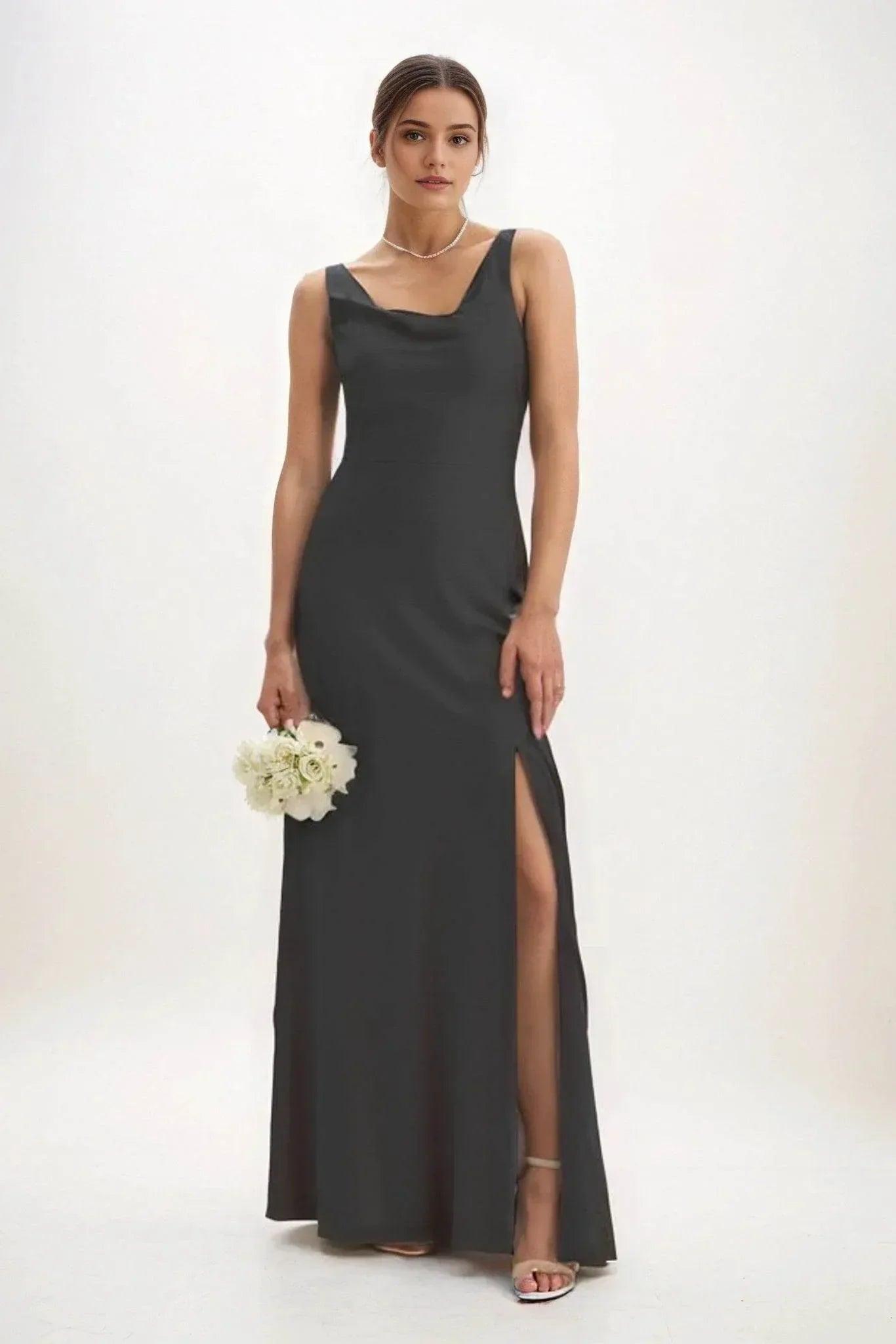 Sheath-Column Maxi Luxe Satin Bridesmaid Dress CB0816