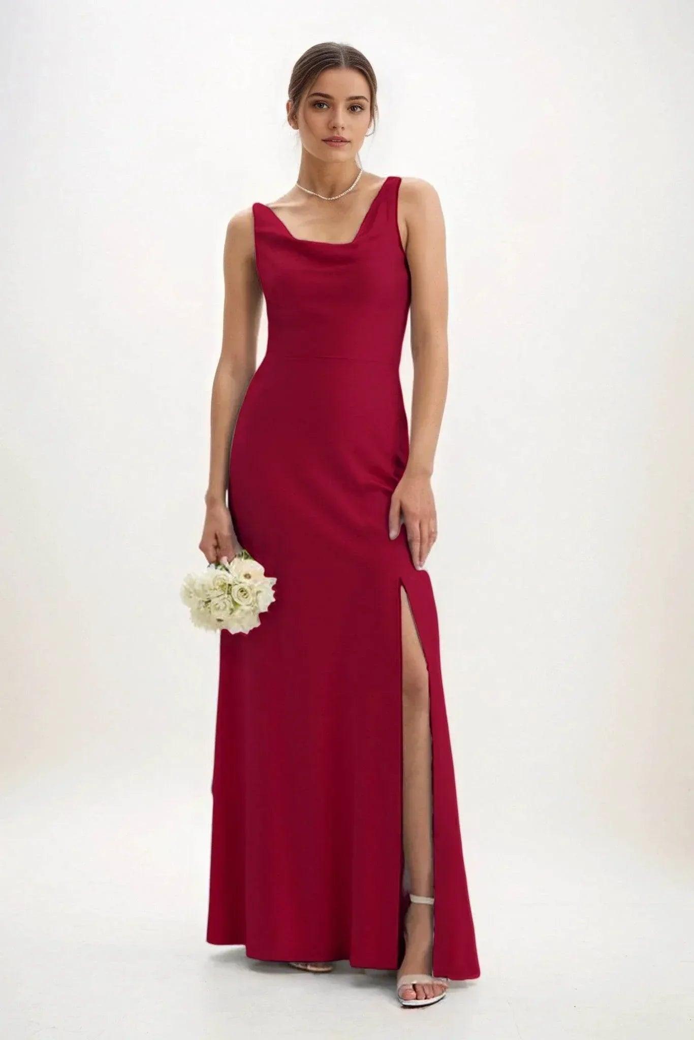 Sheath-Column Maxi Luxe Satin Bridesmaid Dress CB0816