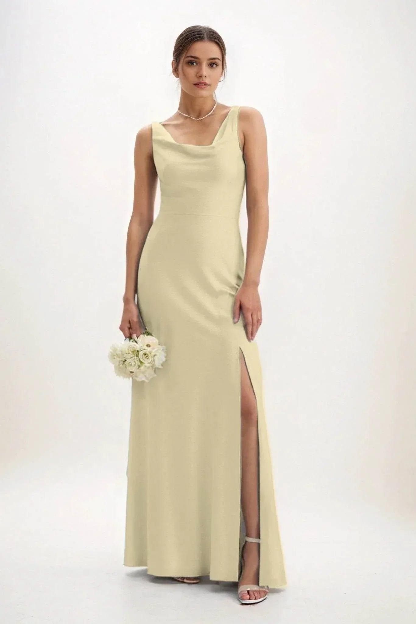 Sheath-Column Maxi Luxe Satin Bridesmaid Dress CB0816