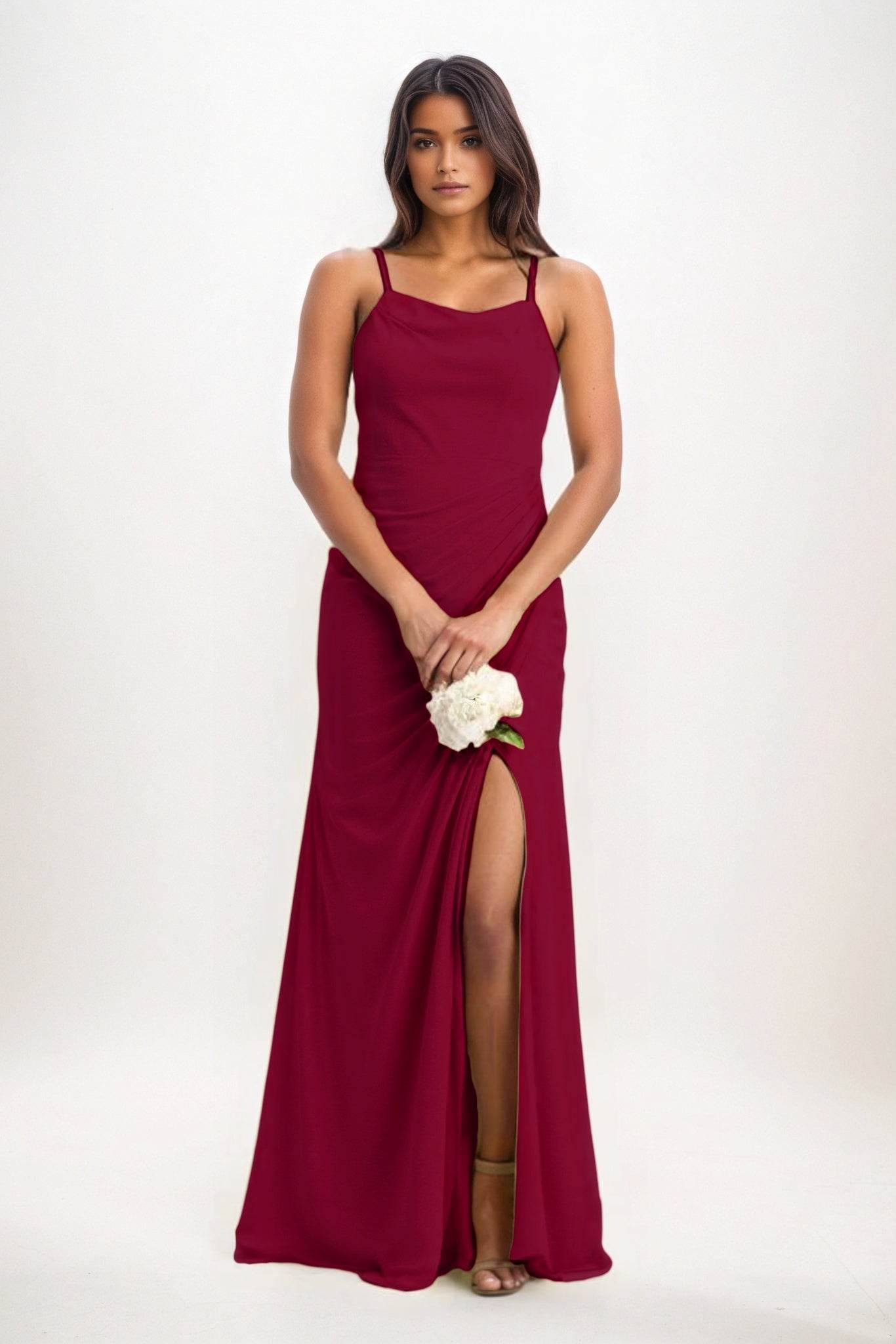 Sheath-Column Maxi Chiffon Bridesmaid Dress CB0827