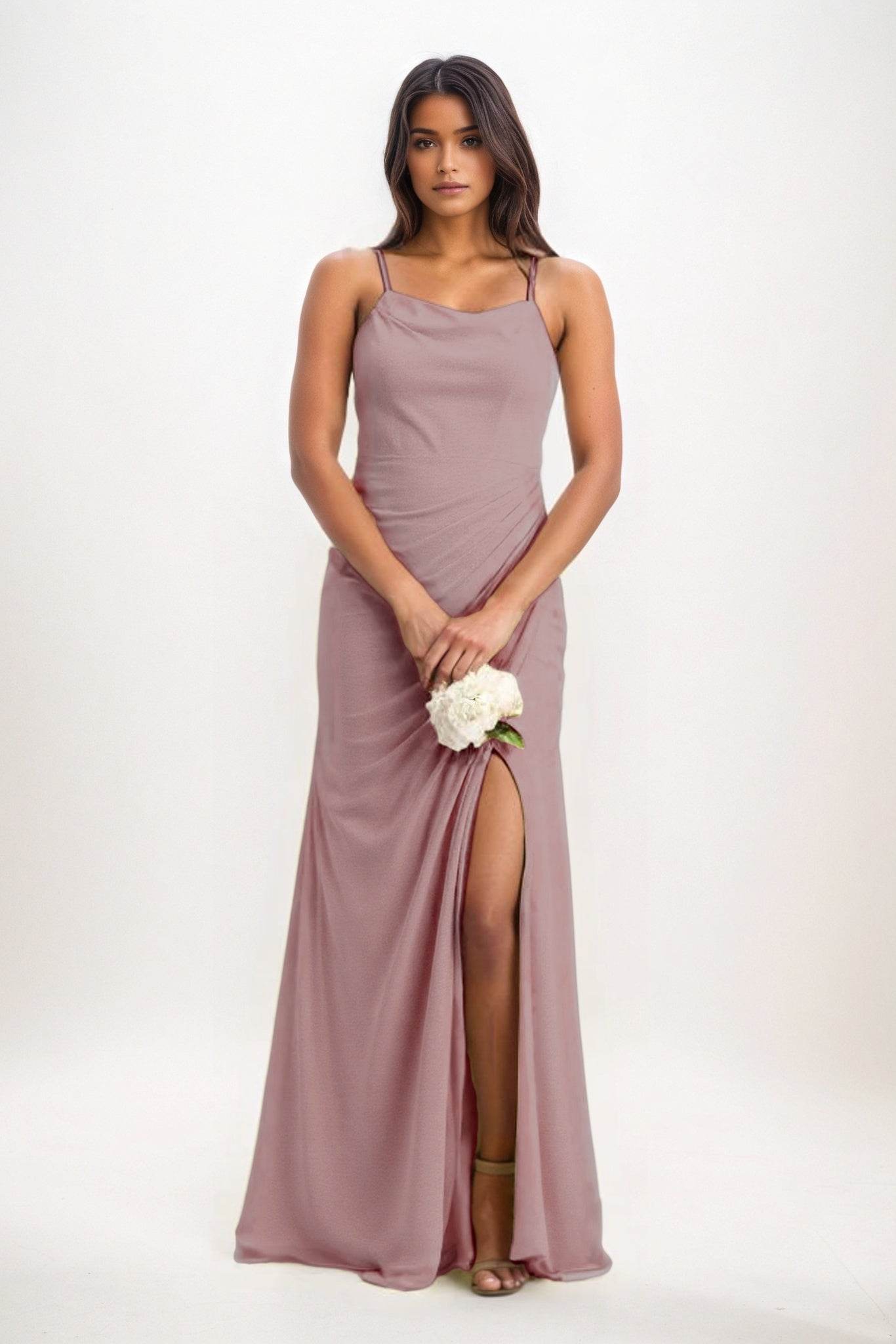 Sheath-Column Maxi Chiffon Bridesmaid Dress CB0827