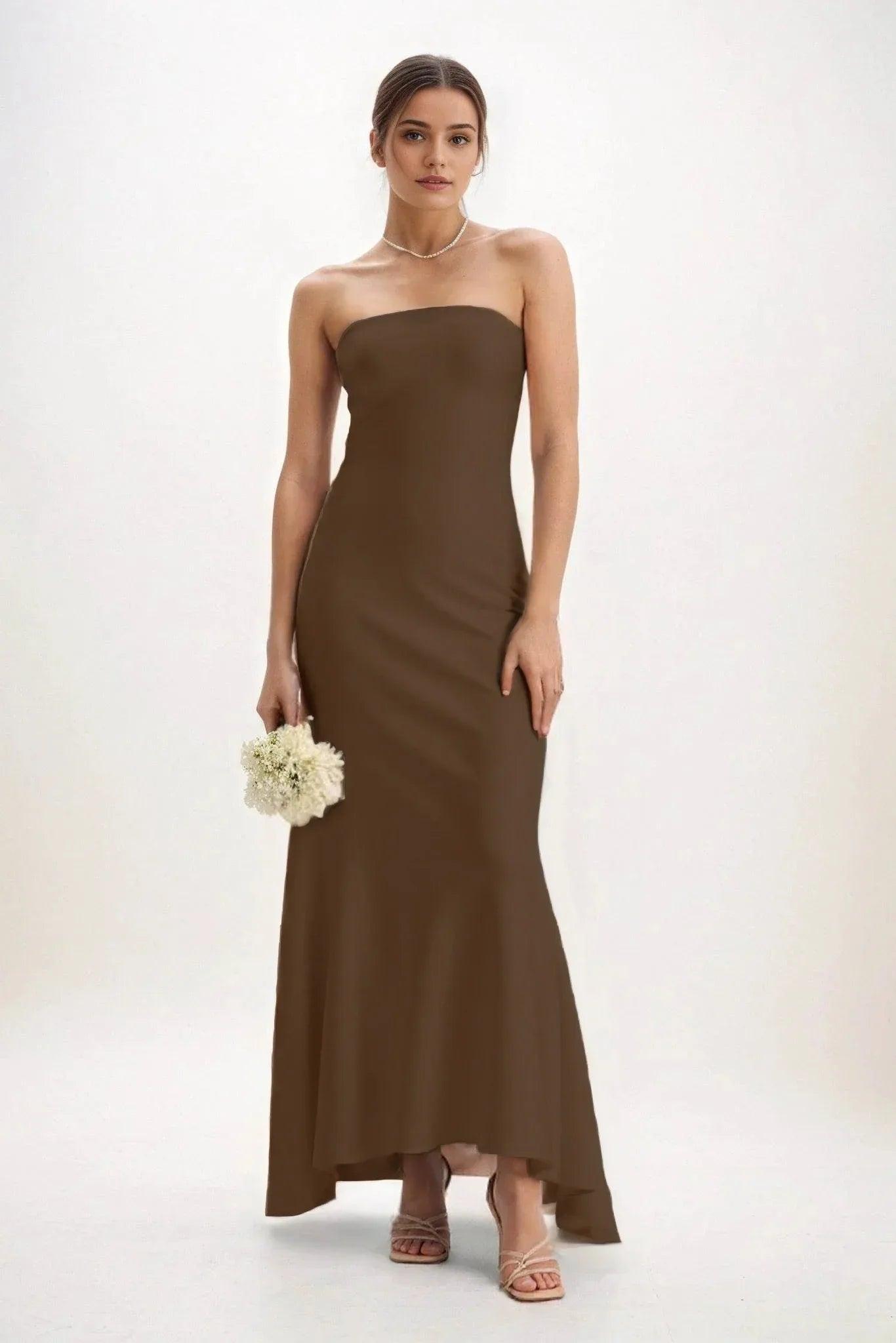 Sheath-Column Midi Luxe Satin Bridesmaid Dress CB0829