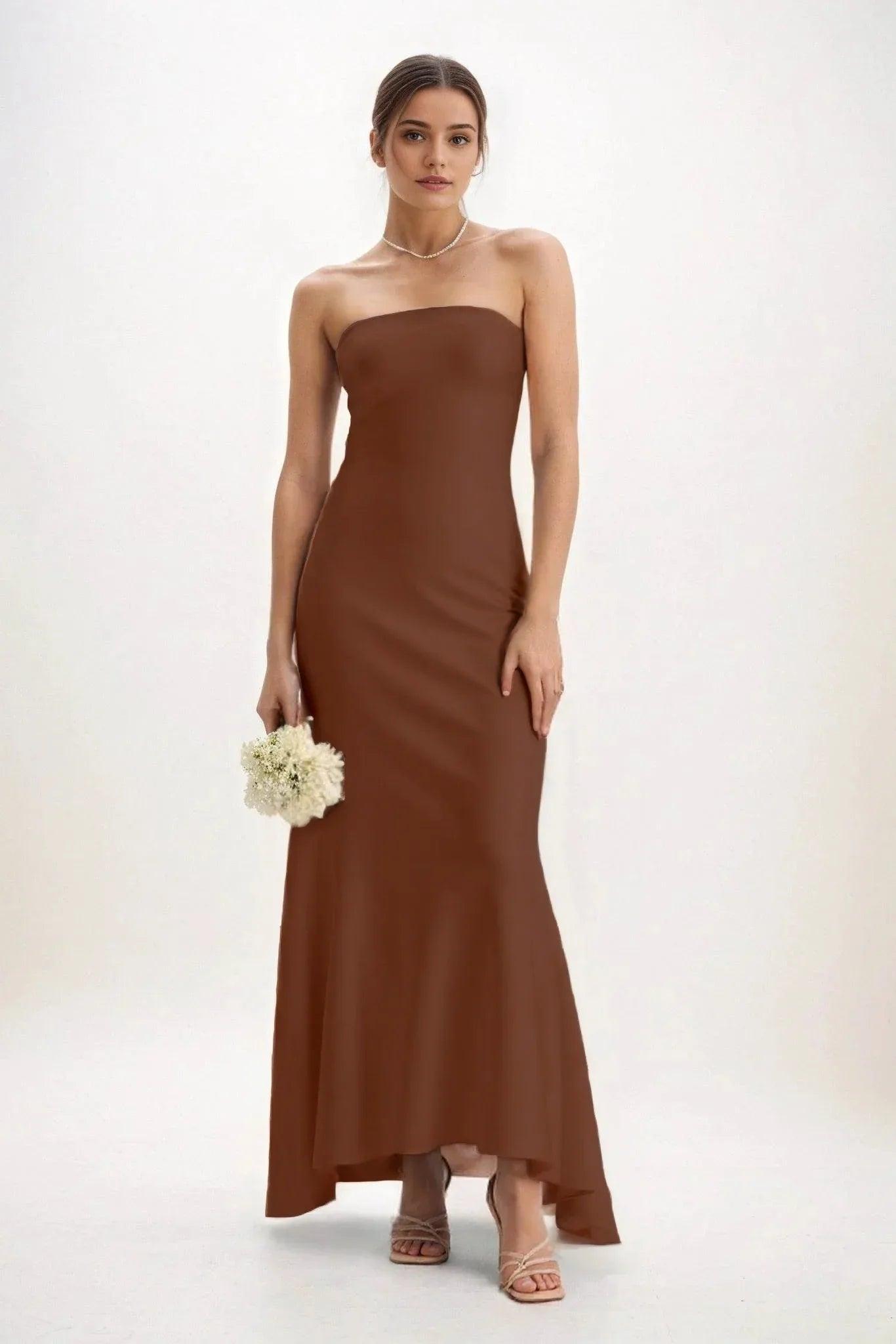 Sheath-Column Midi Luxe Satin Bridesmaid Dress CB0829