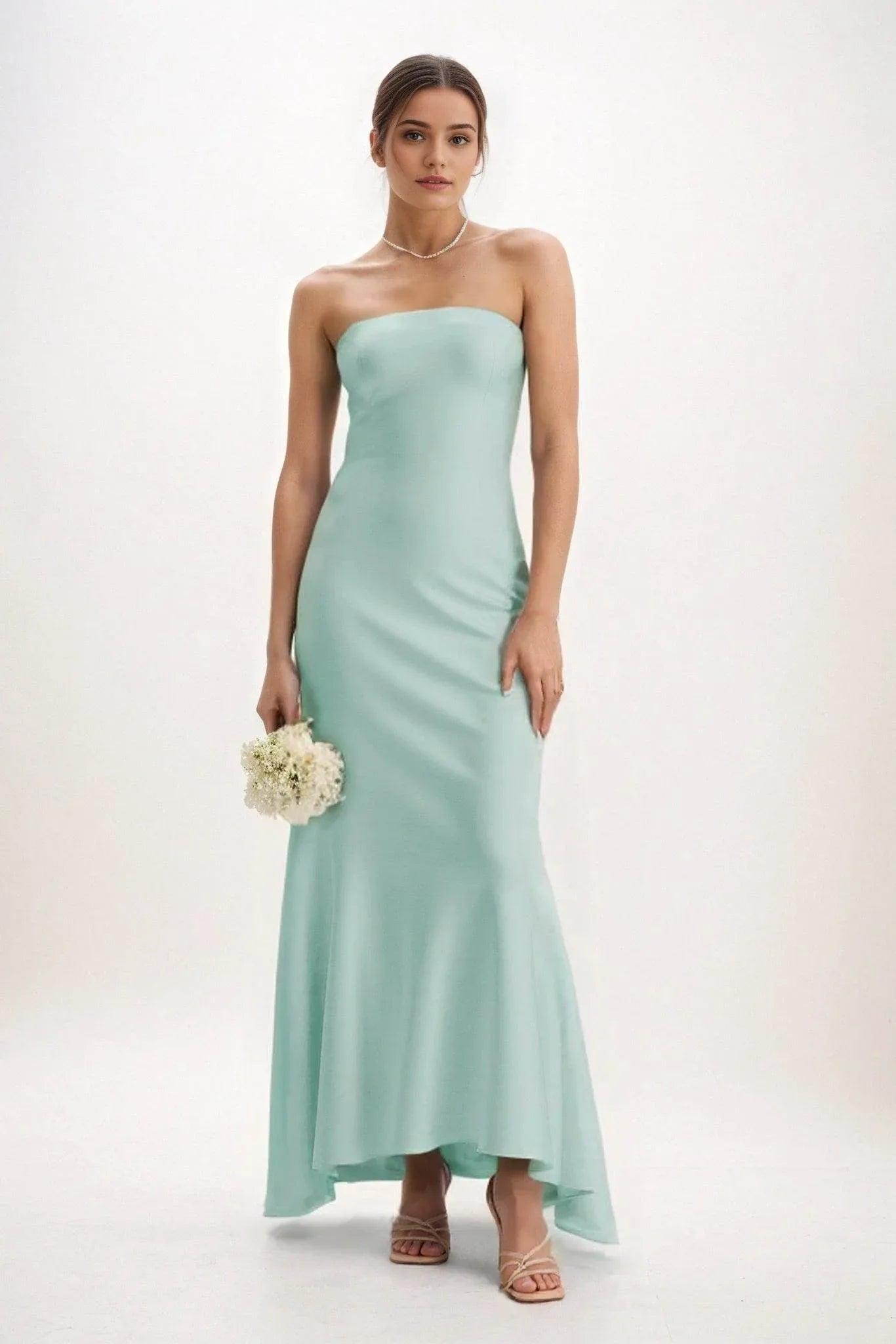 Sheath-Column Midi Luxe Satin Bridesmaid Dress CB0829