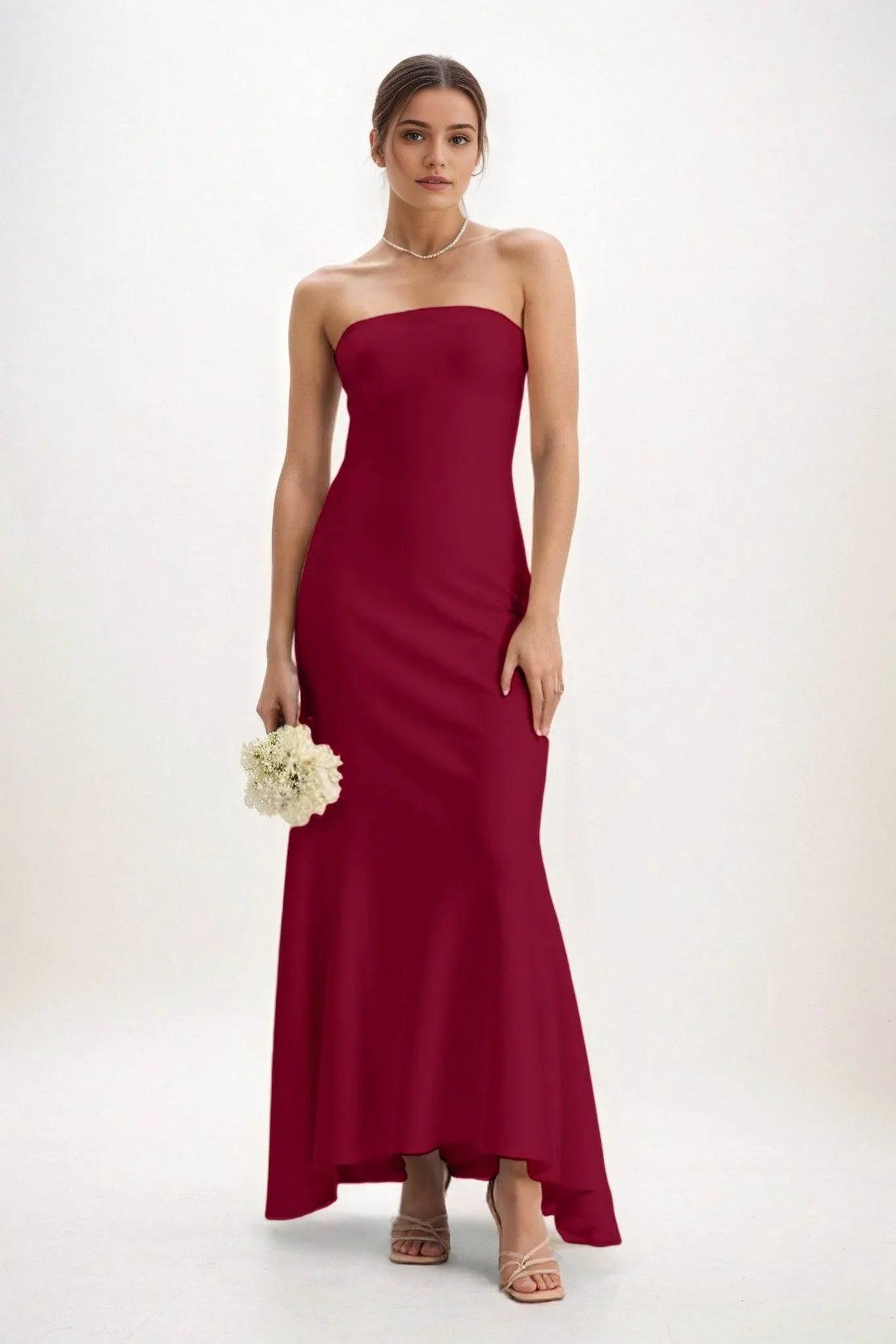 Sheath-Column Midi Luxe Satin Bridesmaid Dress CB0829