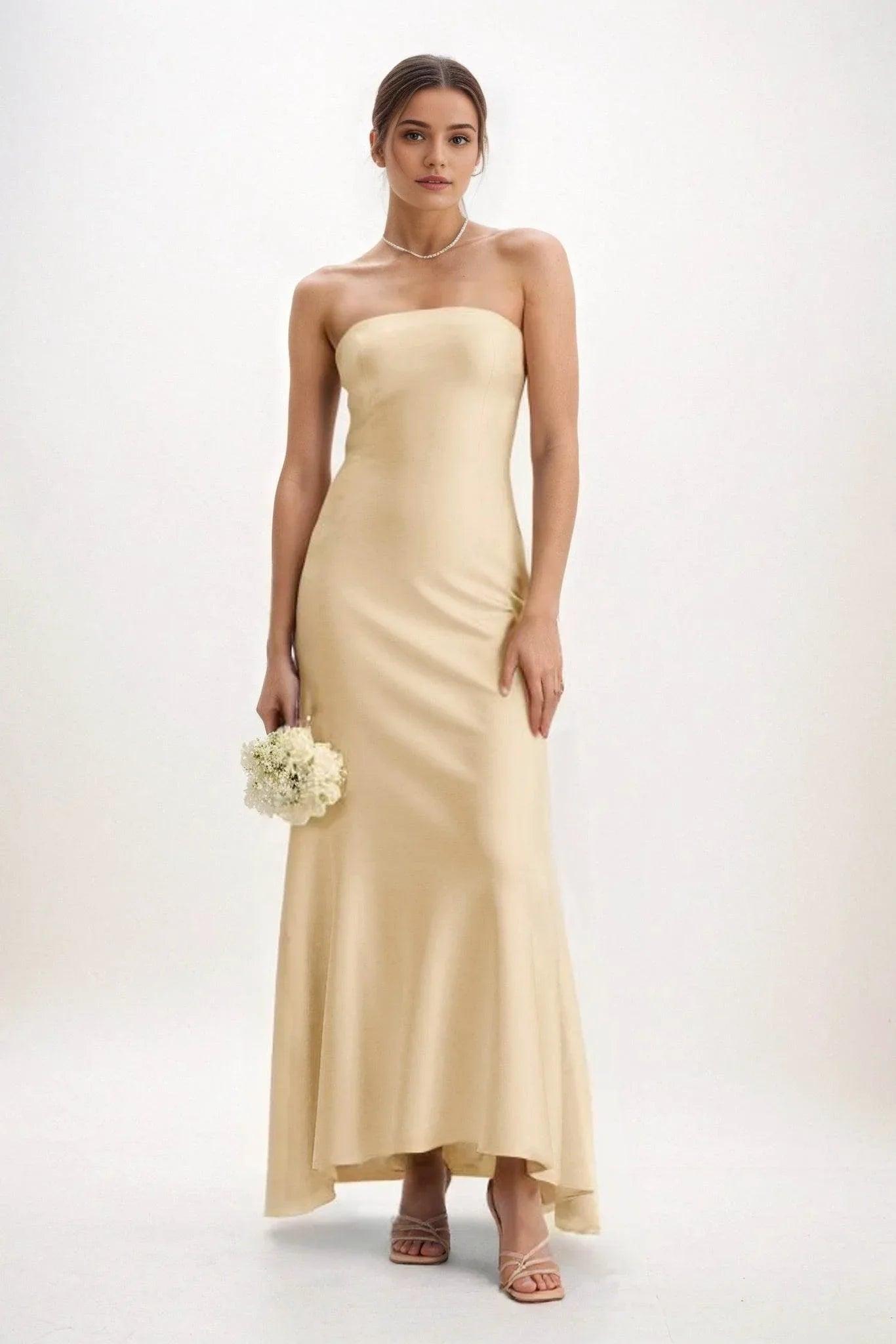 Sheath-Column Midi Luxe Satin Bridesmaid Dress CB0829