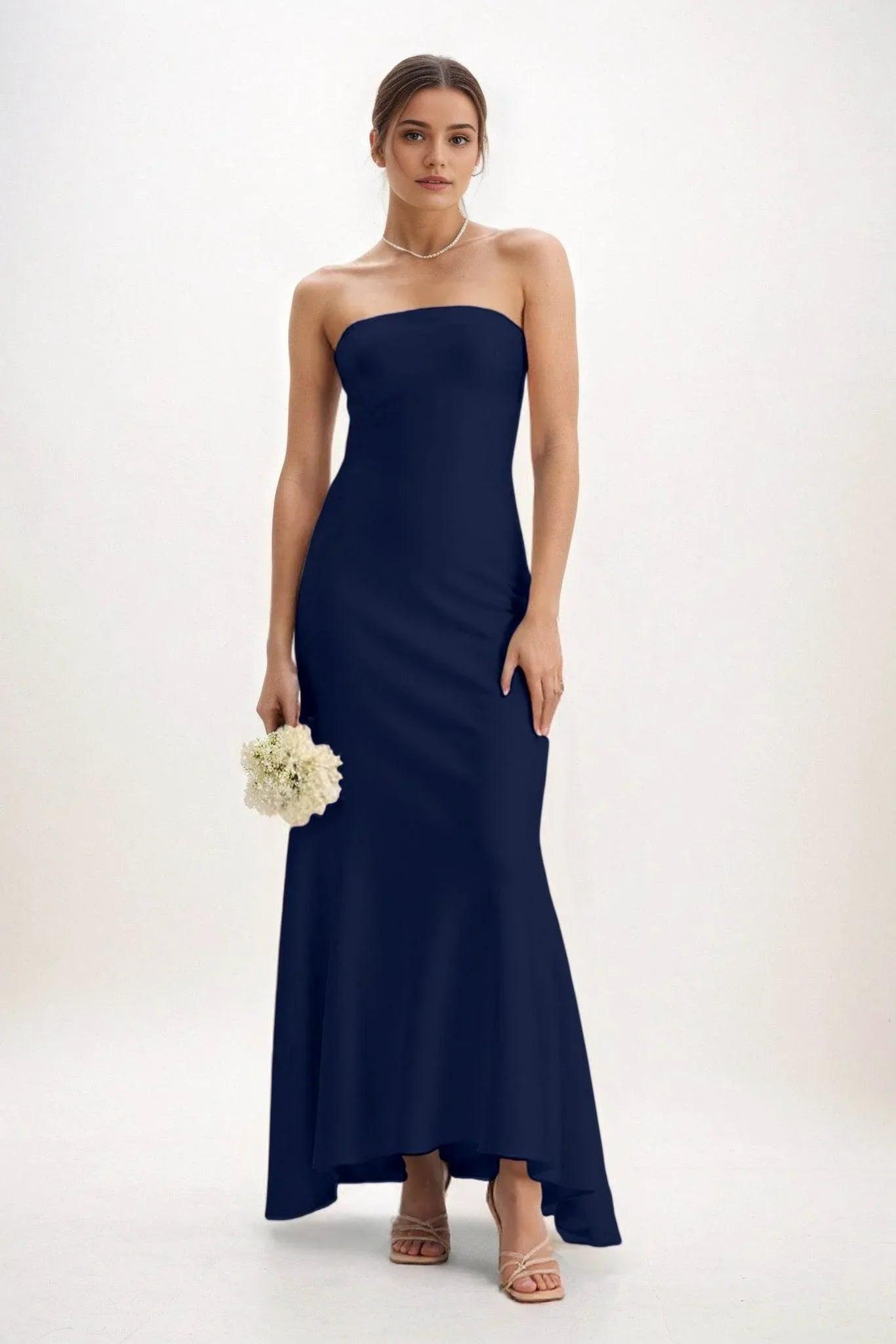 Sheath-Column Midi Luxe Satin Bridesmaid Dress CB0829