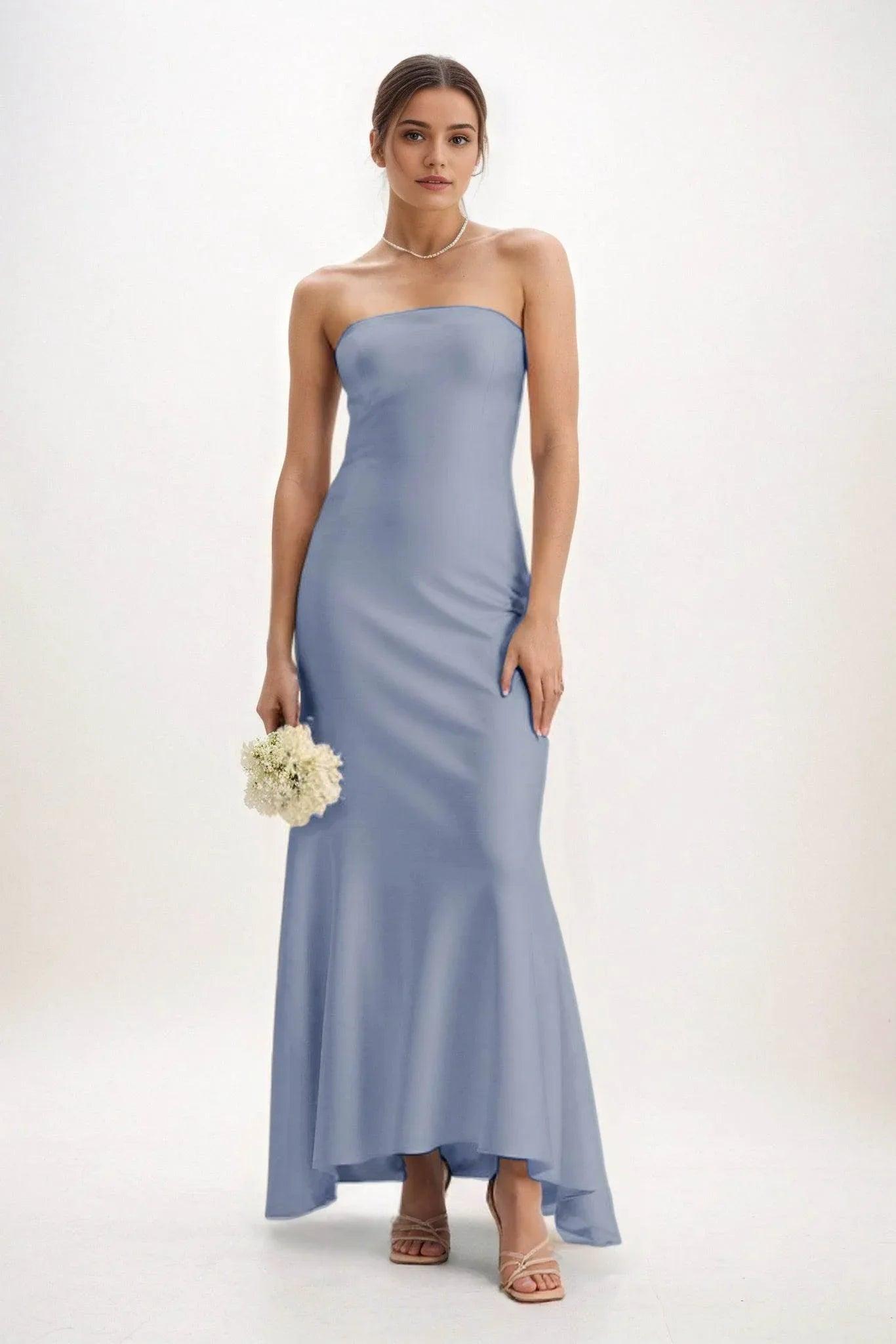 Sheath-Column Midi Luxe Satin Bridesmaid Dress CB0829