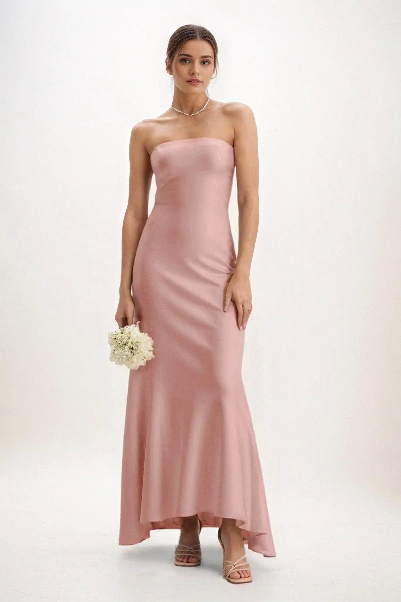 Sheath-Column Midi Luxe Satin Bridesmaid Dress CB0829
