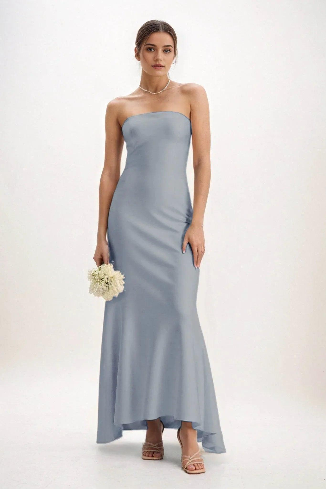 Sheath-Column Midi Luxe Satin Bridesmaid Dress CB0829