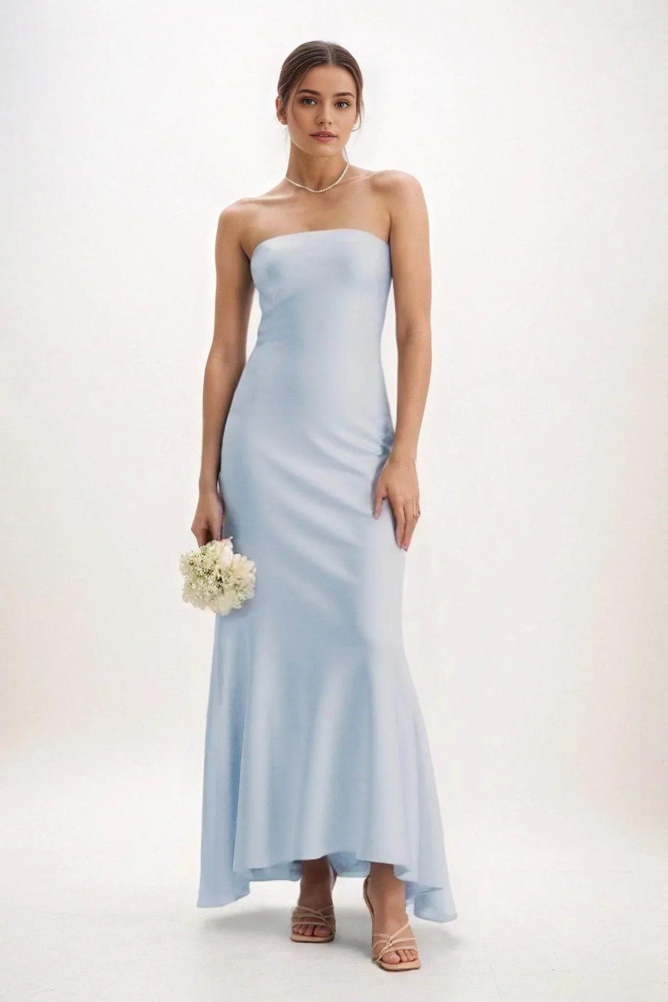 Sheath-Column Midi Luxe Satin Bridesmaid Dress CB0829