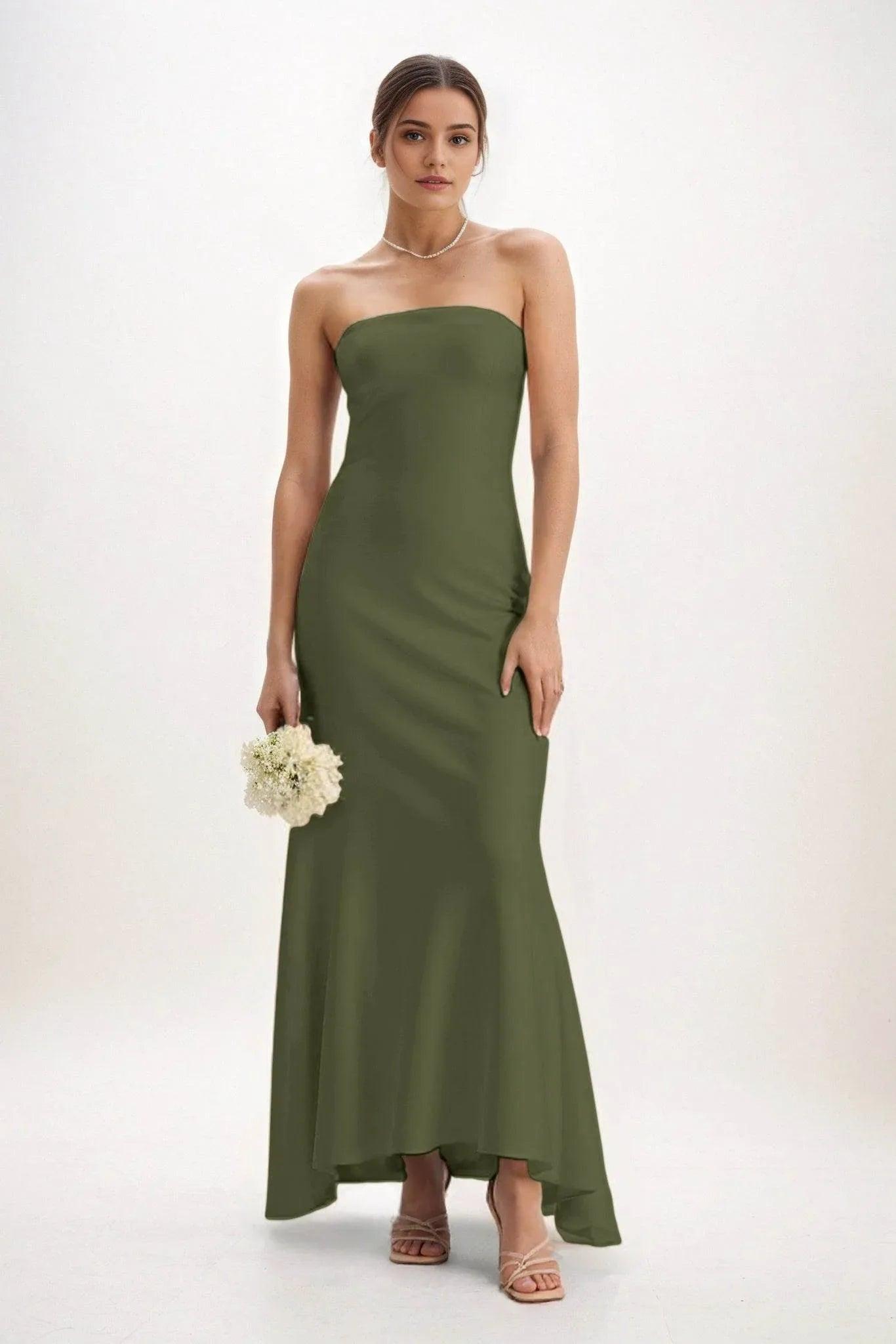 Sheath-Column Midi Luxe Satin Bridesmaid Dress CB0829