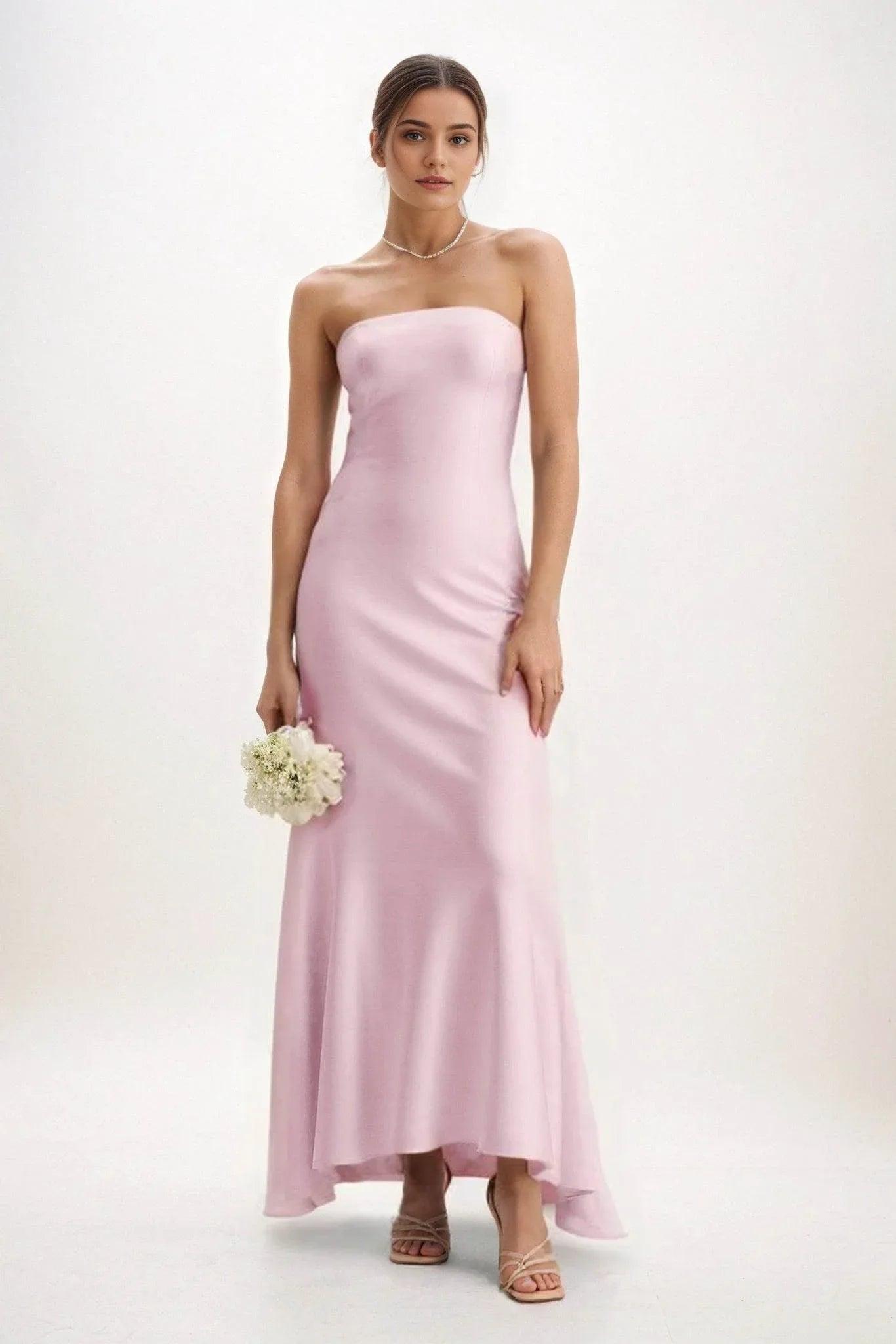 Sheath-Column Midi Luxe Satin Bridesmaid Dress CB0829