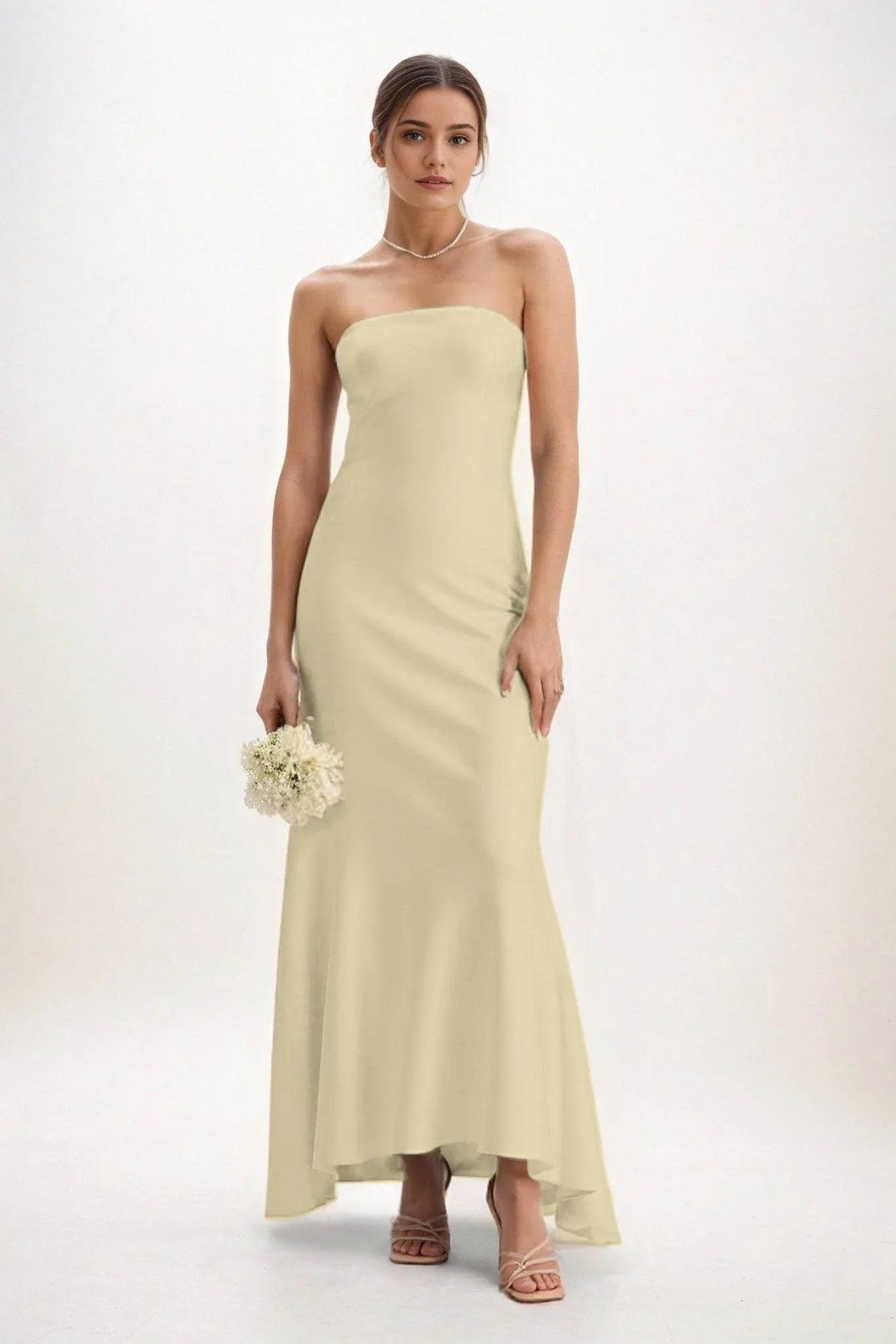 Sheath-Column Midi Luxe Satin Bridesmaid Dress CB0829