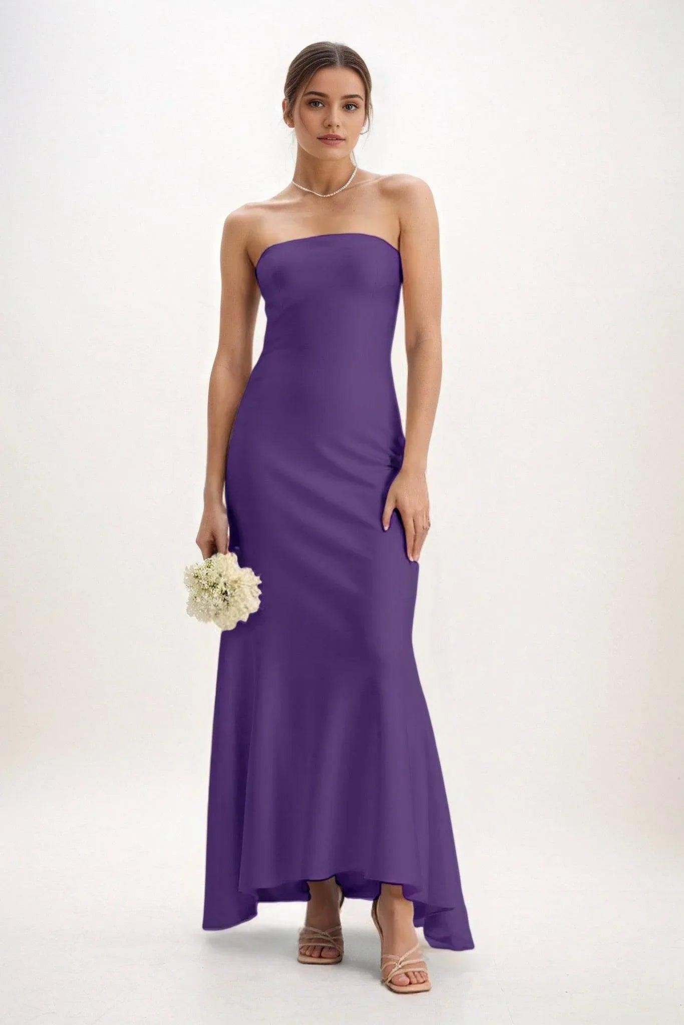 Sheath-Column Midi Luxe Satin Bridesmaid Dress CB0829