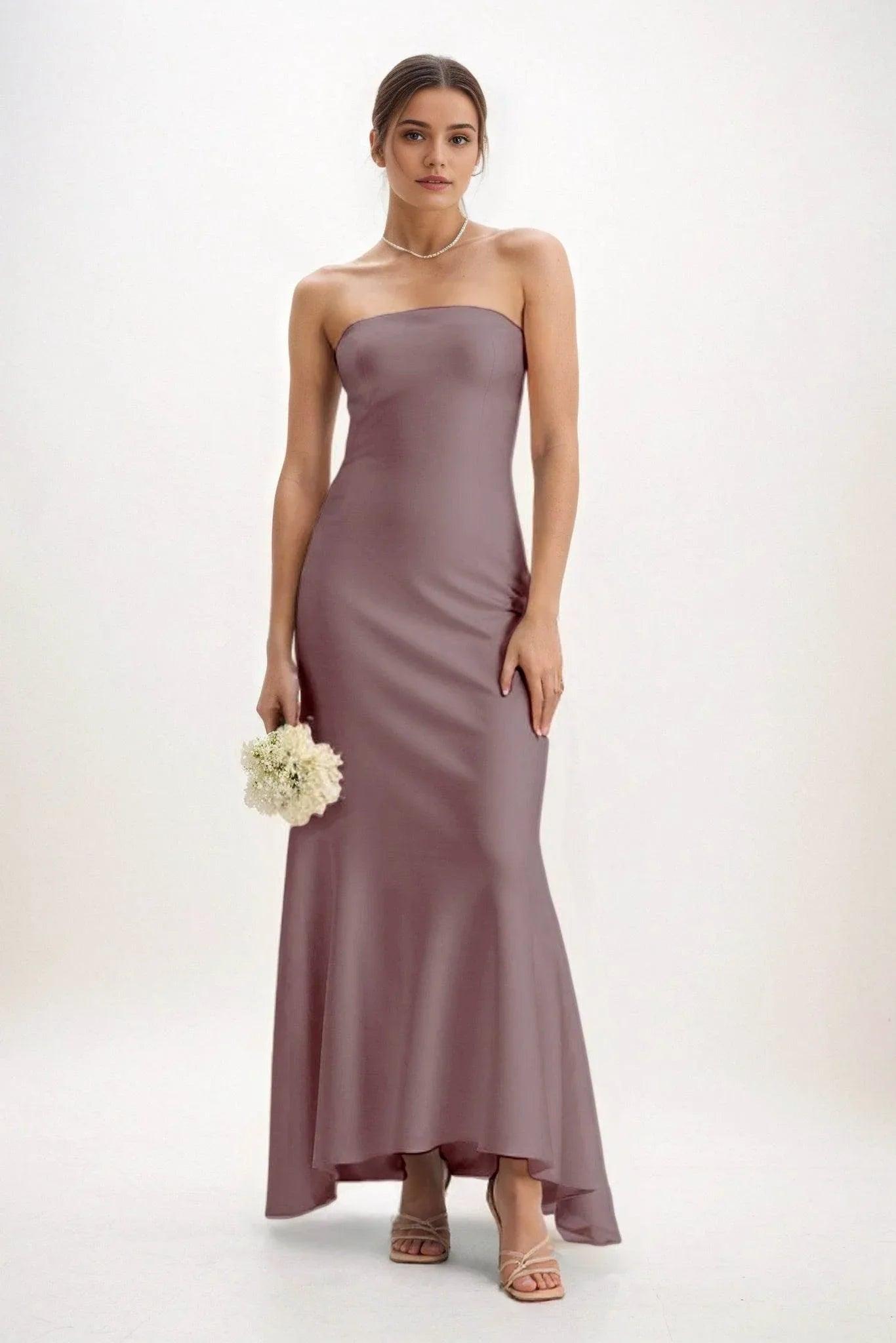 Sheath-Column Midi Luxe Satin Bridesmaid Dress CB0829