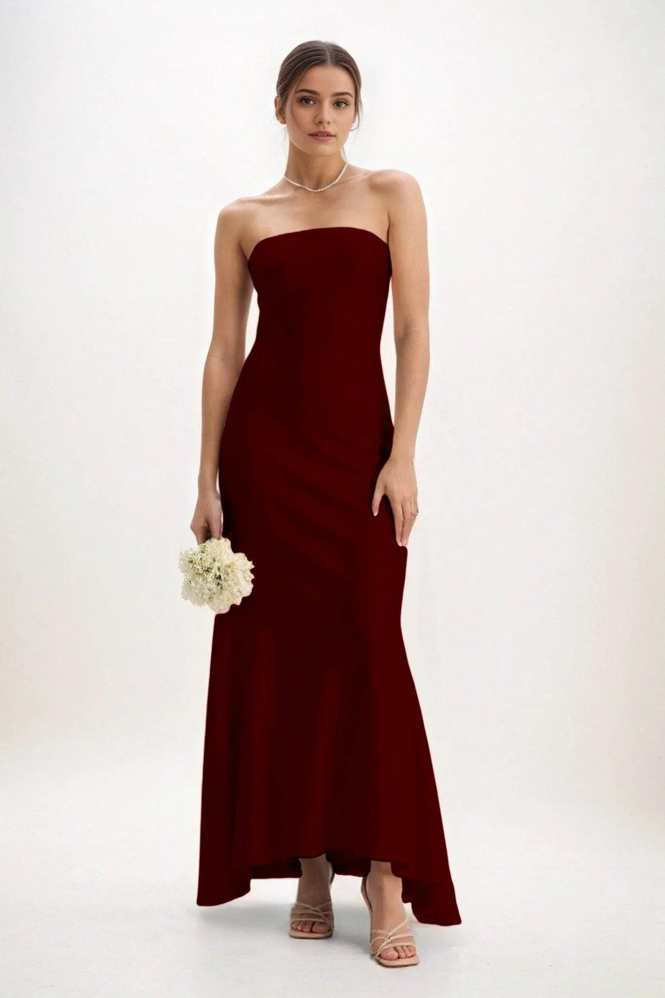 Sheath-Column Midi Luxe Satin Bridesmaid Dress CB0829