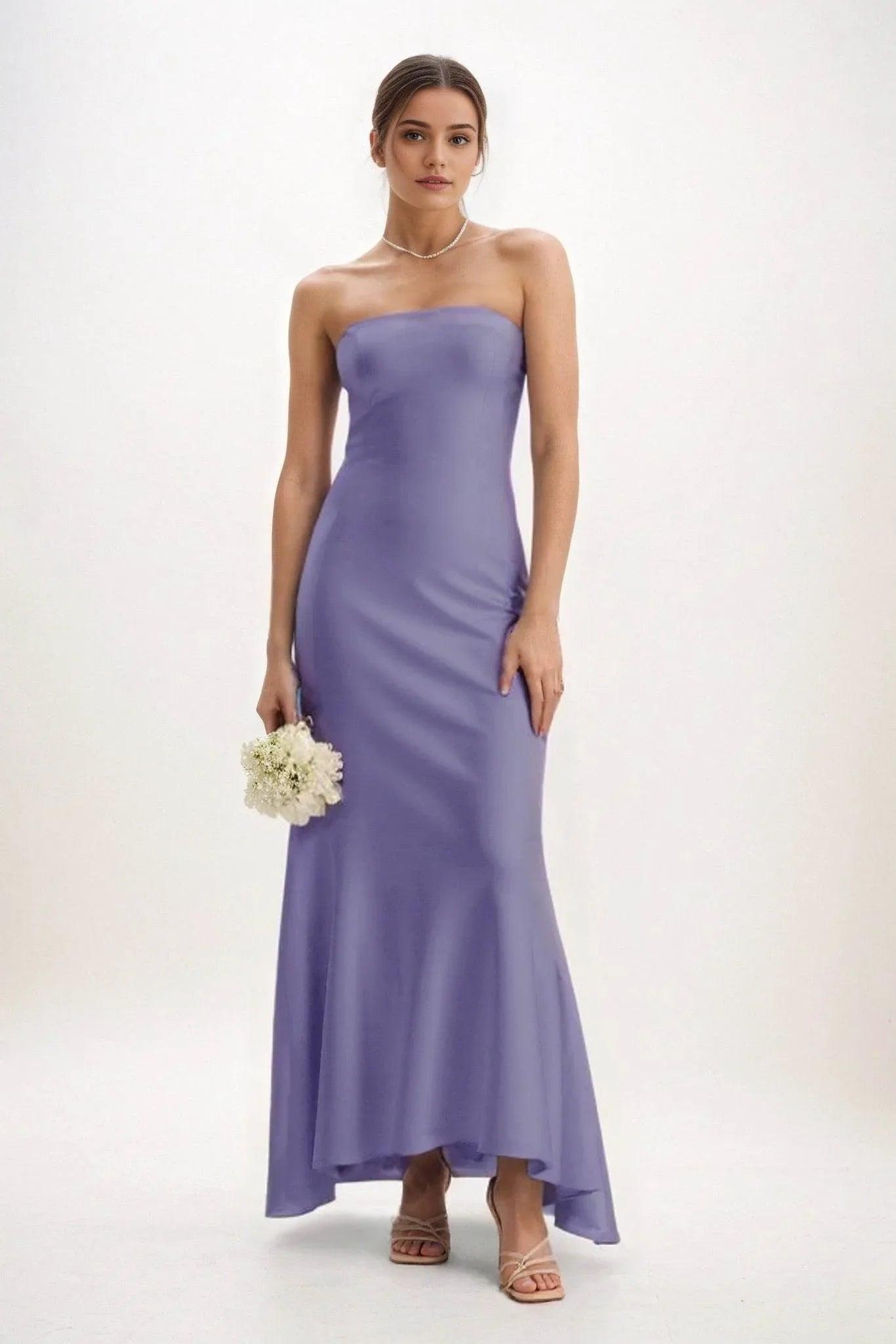 Sheath-Column Midi Luxe Satin Bridesmaid Dress CB0829