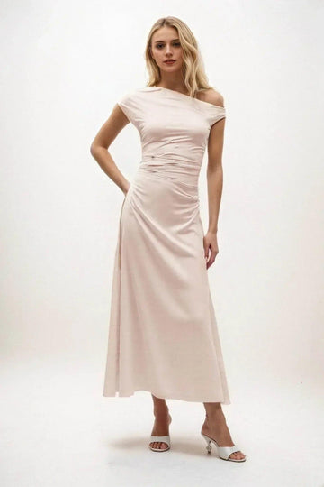 A-Line Midi Luxe Satin Bridesmaid Dress CB0830