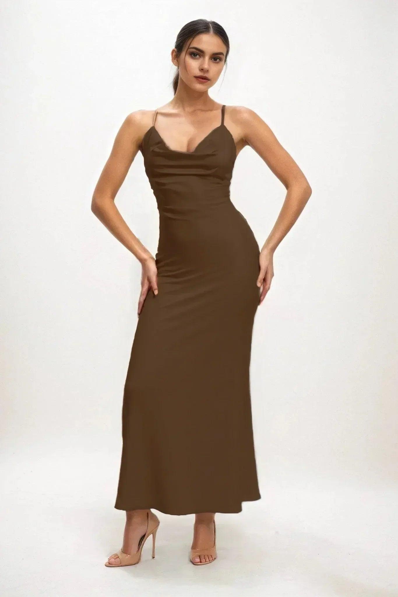 Sheath-Column Midi Luxe Satin Bridesmaid Dress CB0831