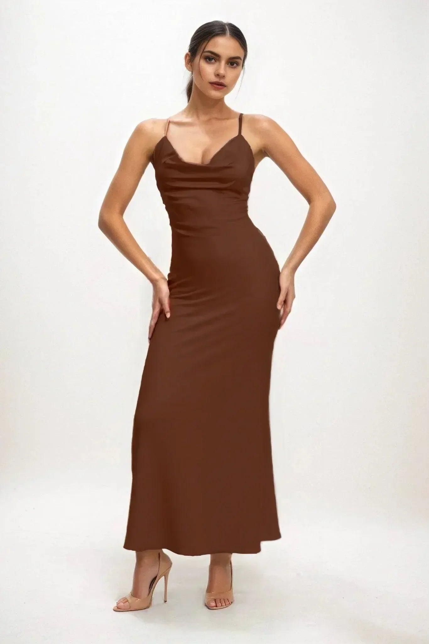 Sheath-Column Midi Luxe Satin Bridesmaid Dress CB0831